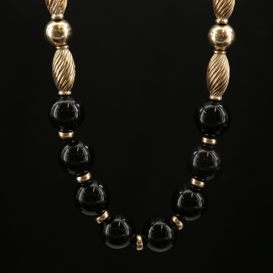 14K Yellow Gold Black Onyx Endless Necklace