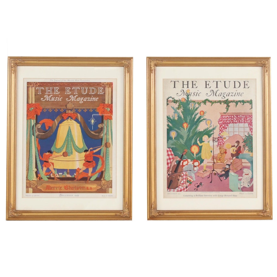 Framed "The Etude" Magazine Christmas Edition Covers, 1929 and 1931