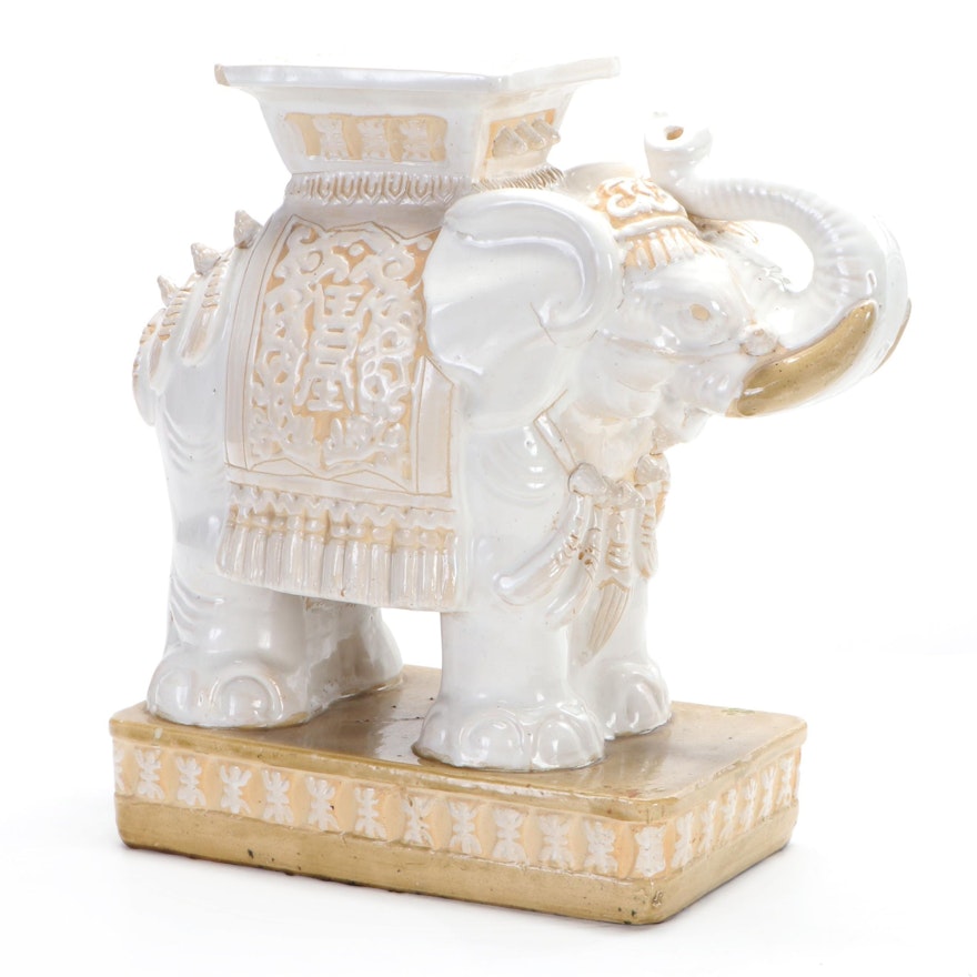 Glazed Ceramic Elephant Garden Stool