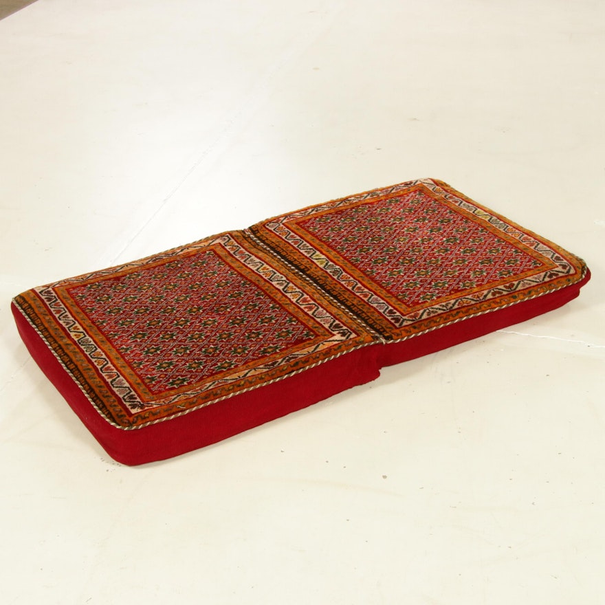 2'1 x 3'11 Hand-Knotted Persian Qashqai Shiraz Posti Rug-Fronted Cushions, 1960s