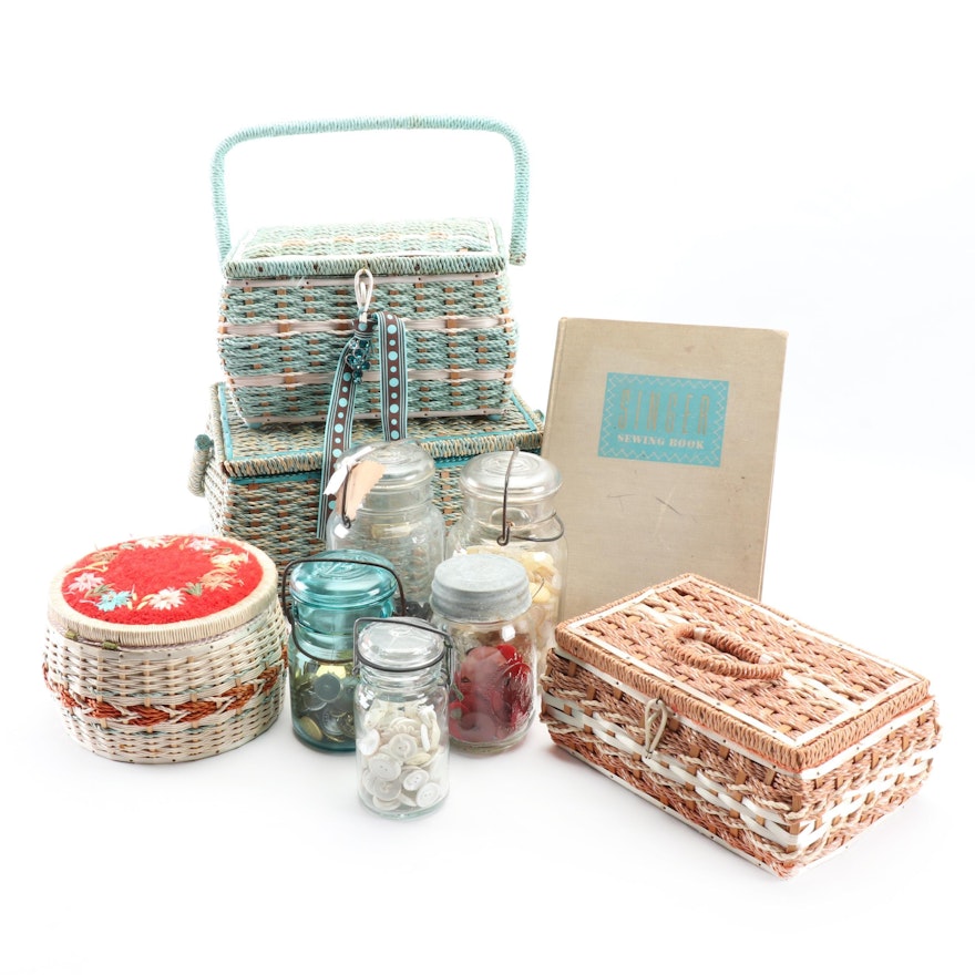 Sewing Boxes with Assorted Buttons and Notions