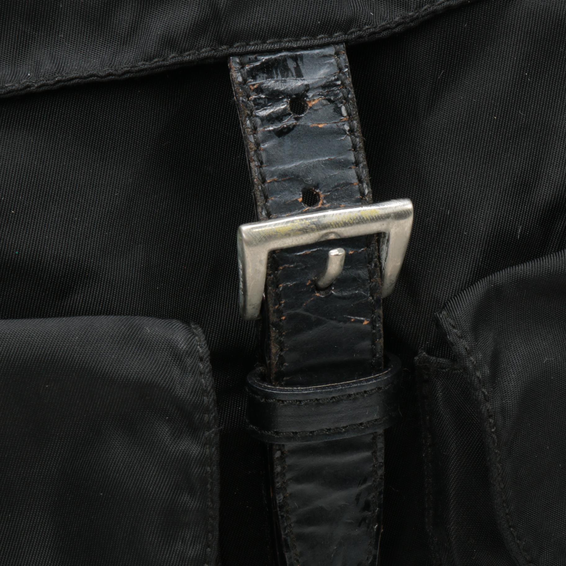 Prada Black Tessuto Nylon and Leather Backpack Purse