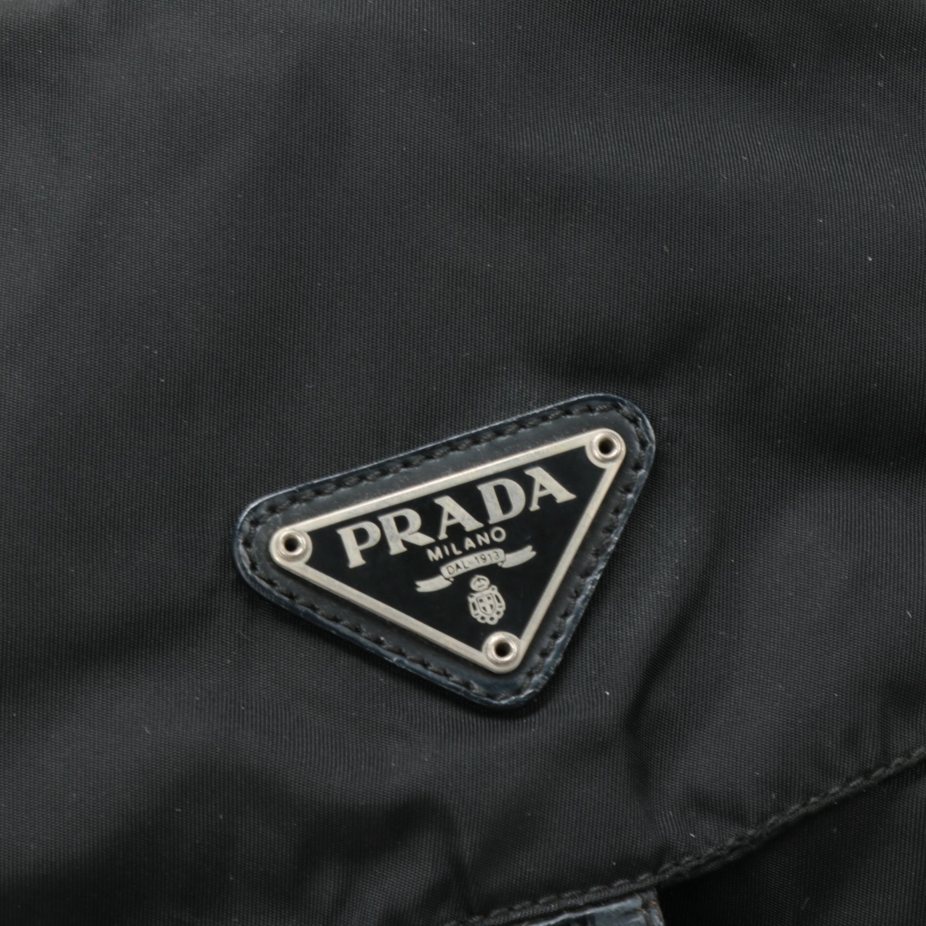 Prada Black Tessuto Nylon and Leather Backpack Purse