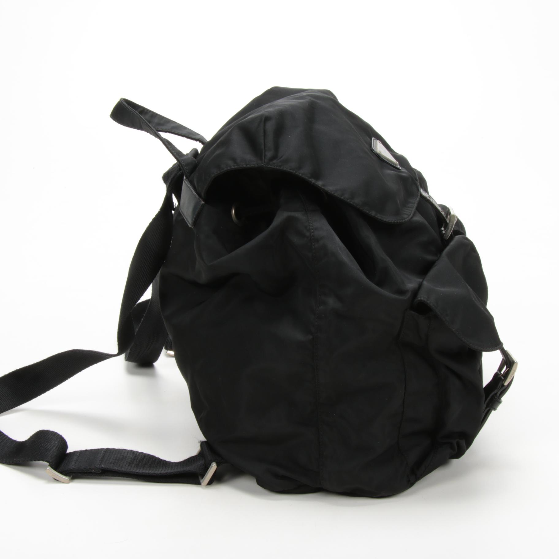 Prada Black Tessuto Nylon and Leather Backpack Purse