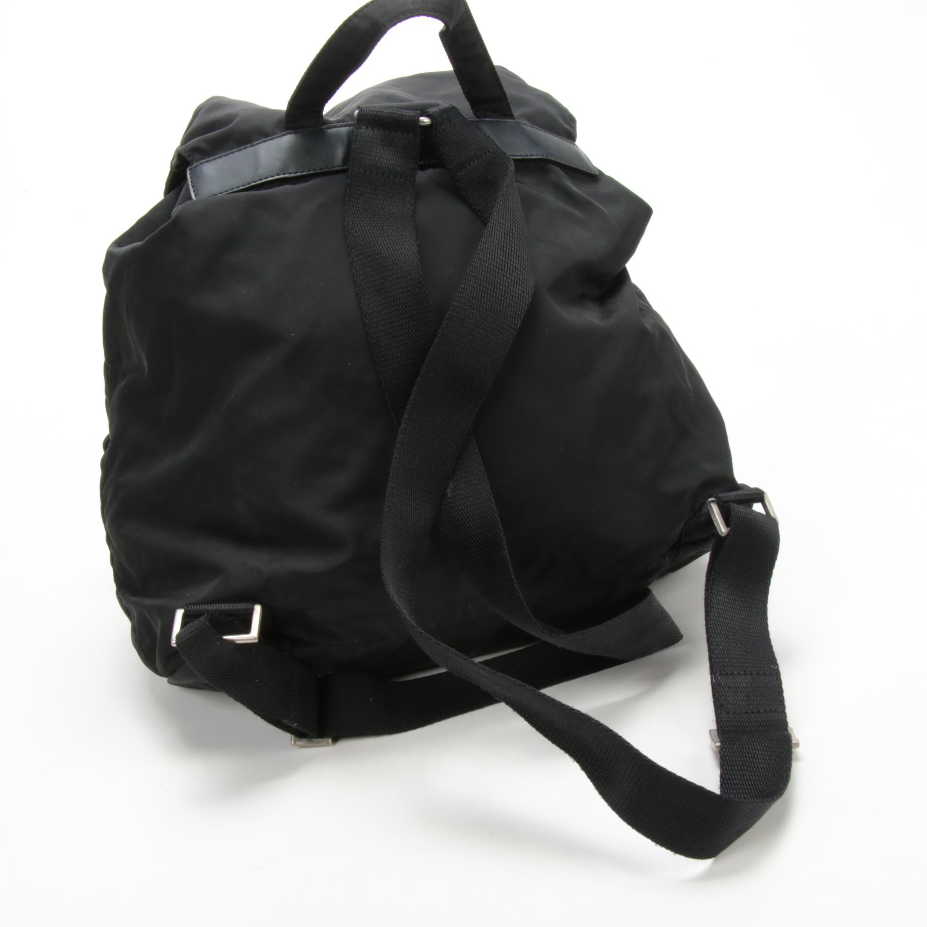 Prada Black Tessuto Nylon and Leather Backpack Purse