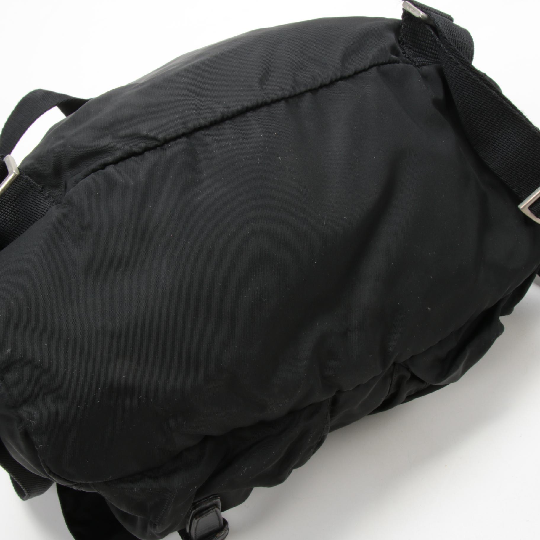 Prada Black Tessuto Nylon and Leather Backpack Purse