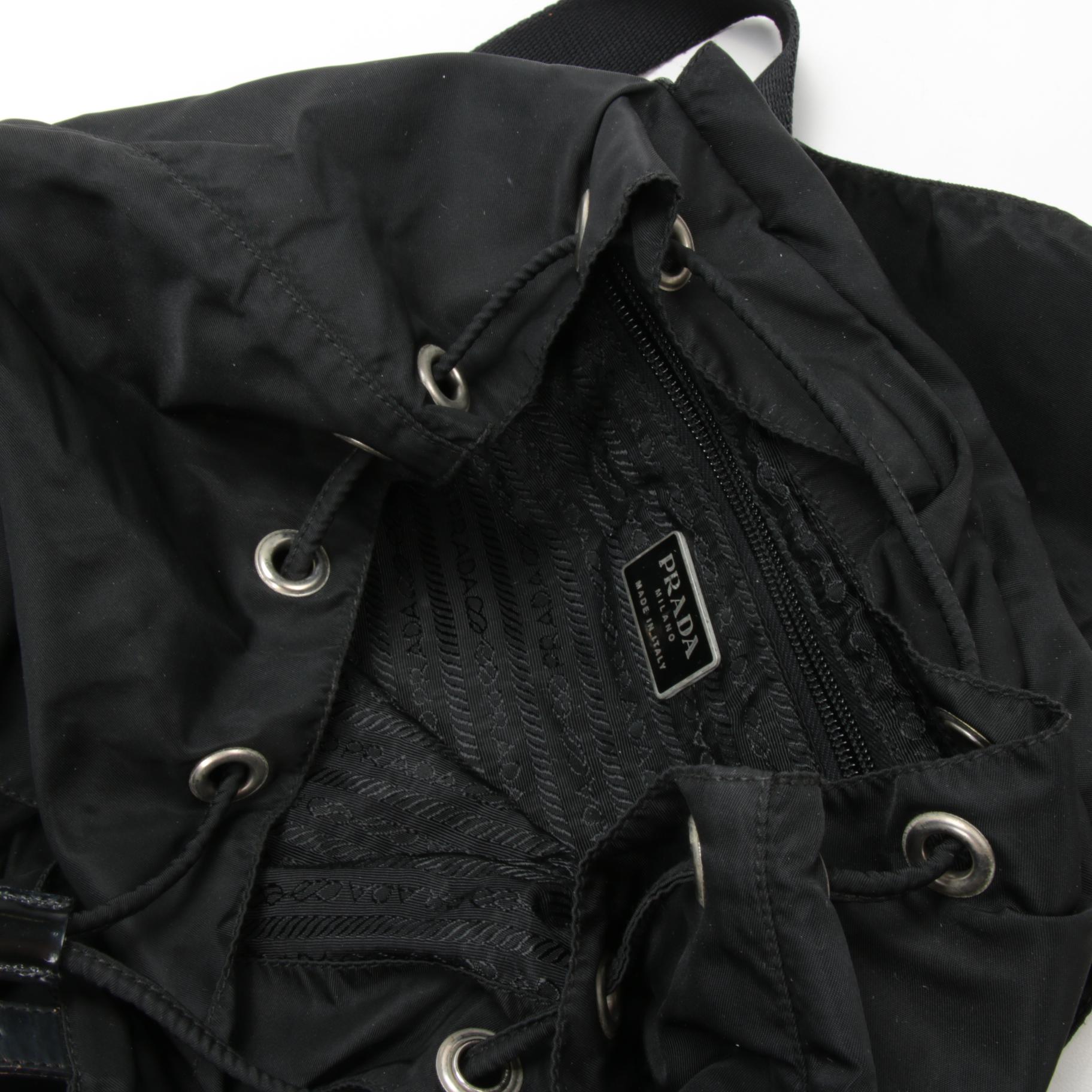 Prada Black Tessuto Nylon and Leather Backpack Purse