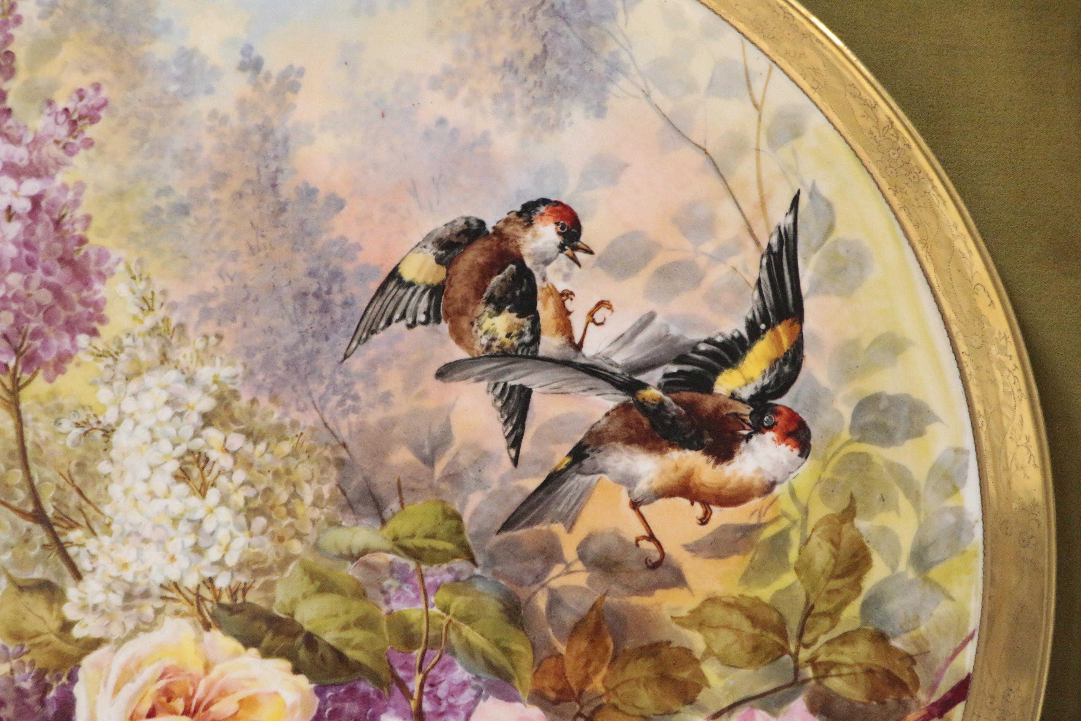 J. Golse Hand-Painted Limoges Plate with Birds and Flowers, Late 19th Century