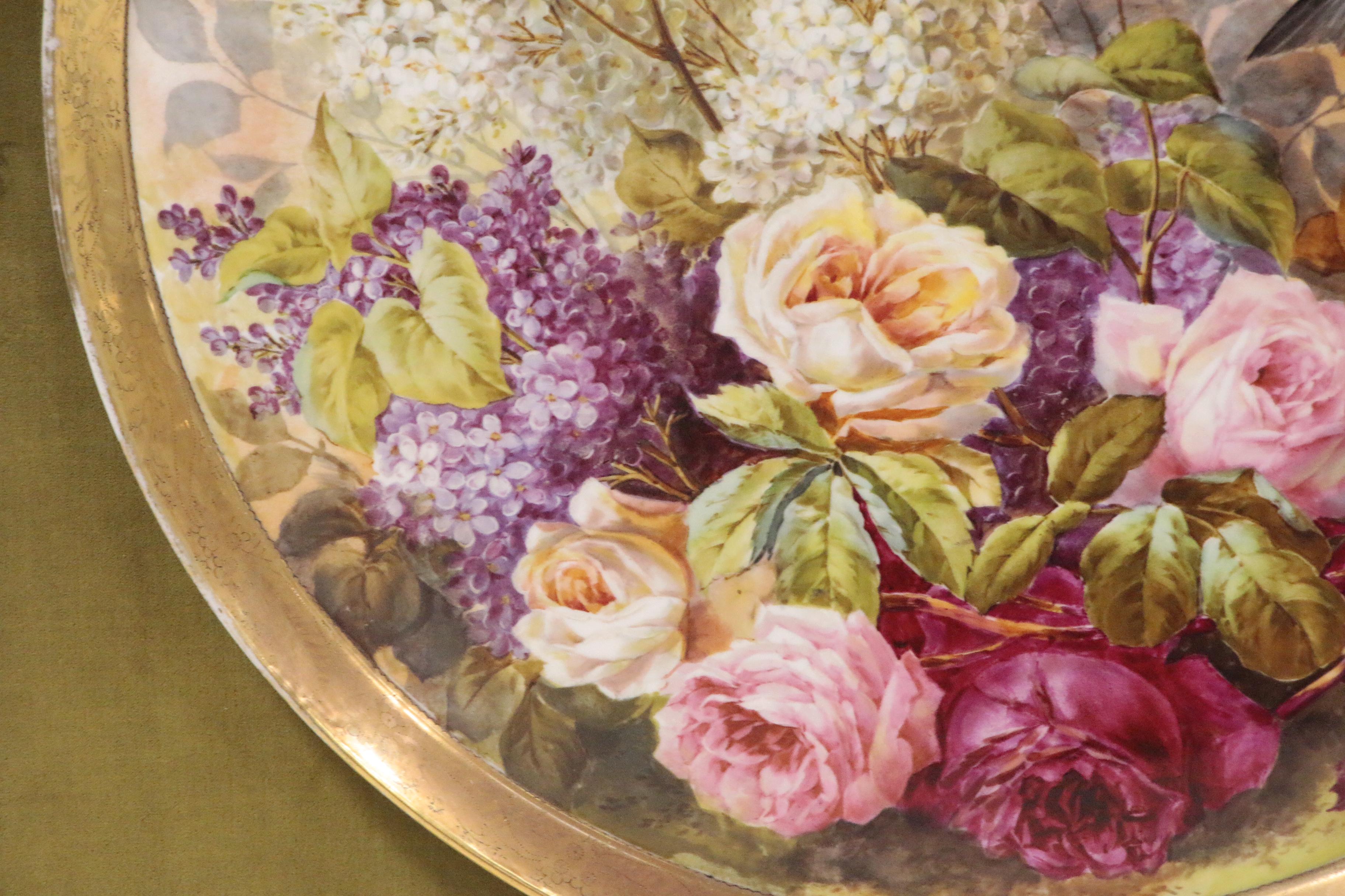 J. Golse Hand-Painted Limoges Plate with Birds and Flowers, Late 19th Century