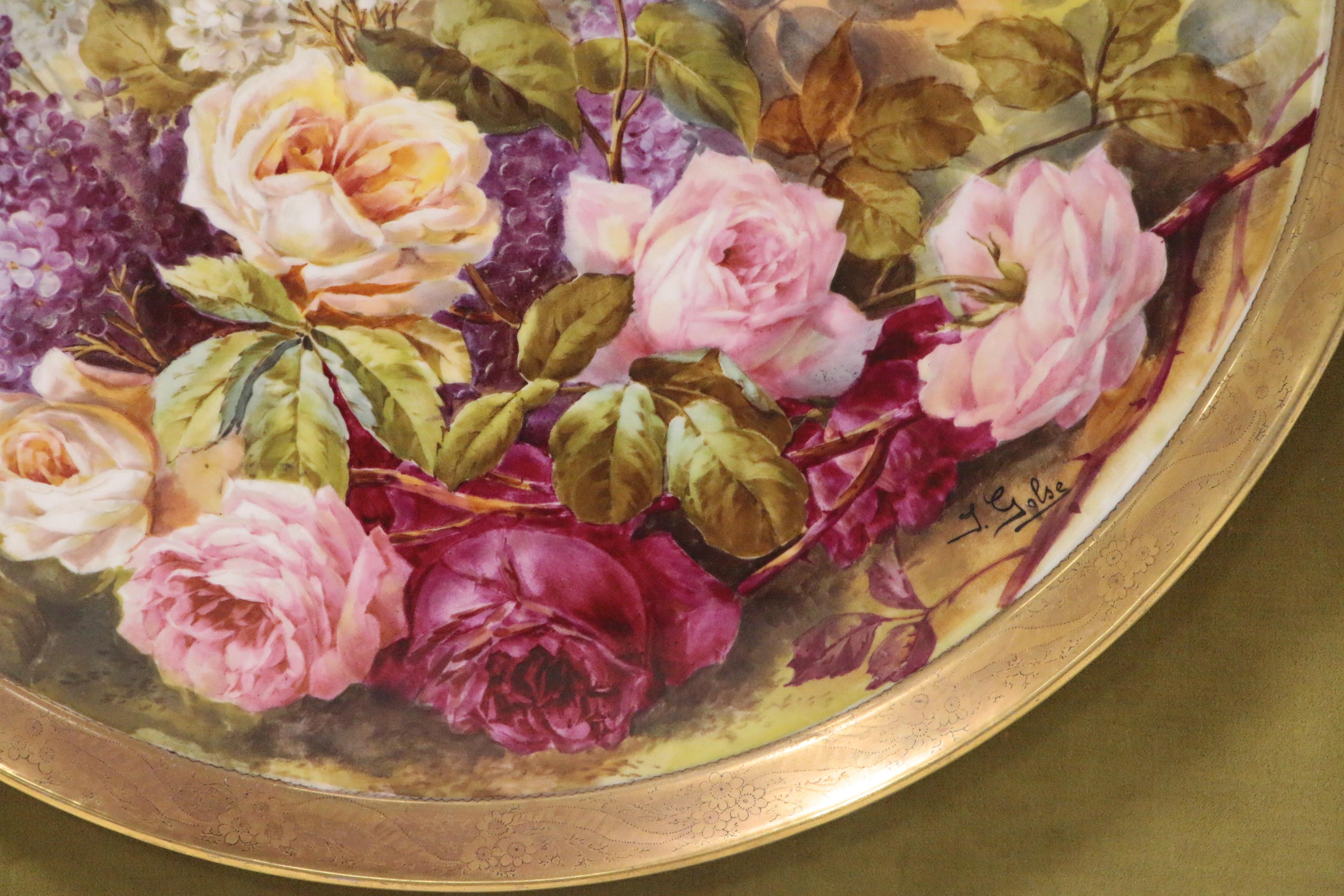 J. Golse Hand-Painted Limoges Plate with Birds and Flowers, Late 19th Century