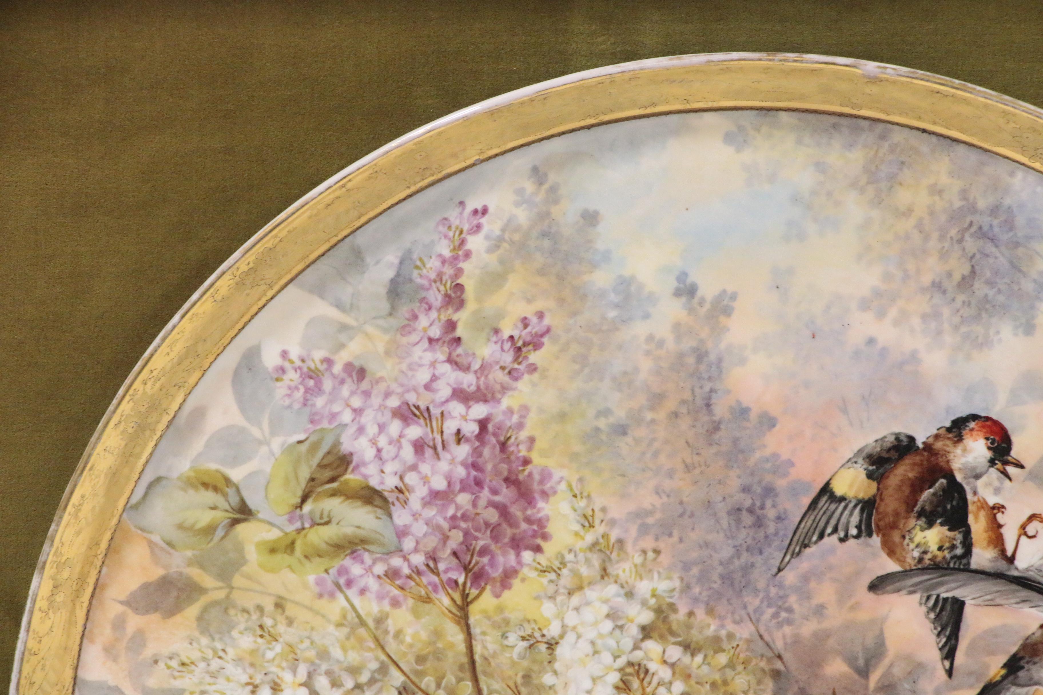 J. Golse Hand-Painted Limoges Plate with Birds and Flowers, Late 19th Century
