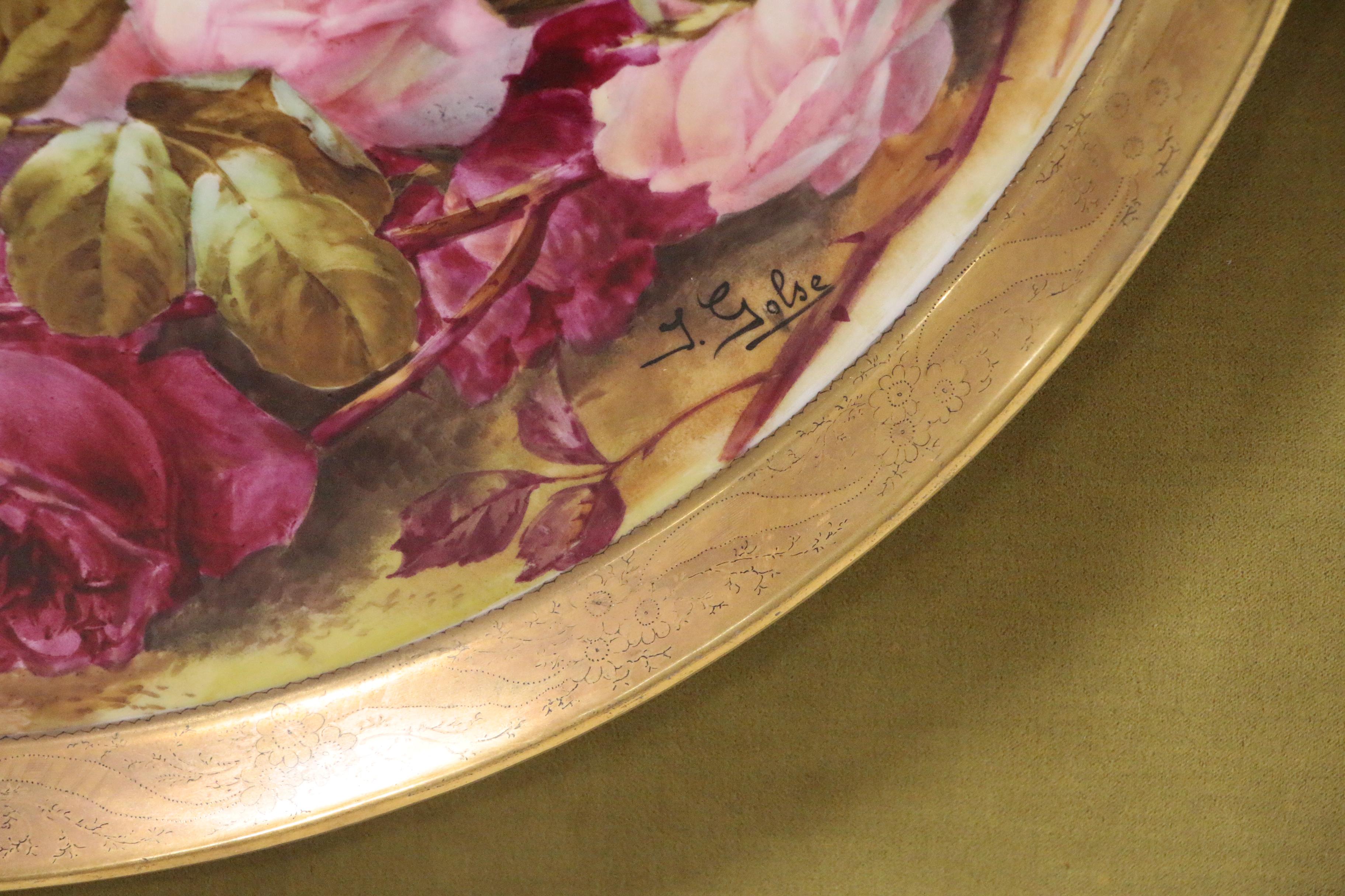 J. Golse Hand-Painted Limoges Plate with Birds and Flowers, Late 19th Century