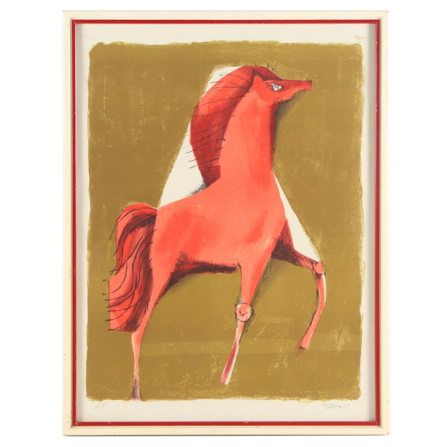 Sami Briss Lithograph of Red Horse