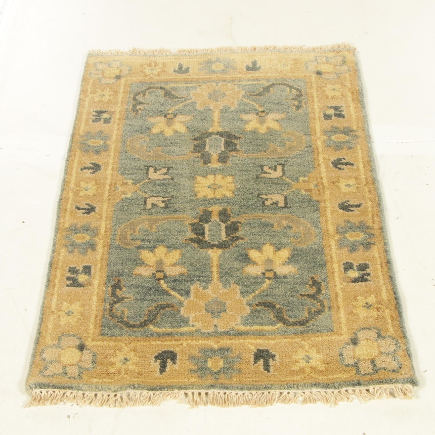 2'1 x 3' 3 Hand-Knotted Indo-Turkish Oushak Rug, 2010s