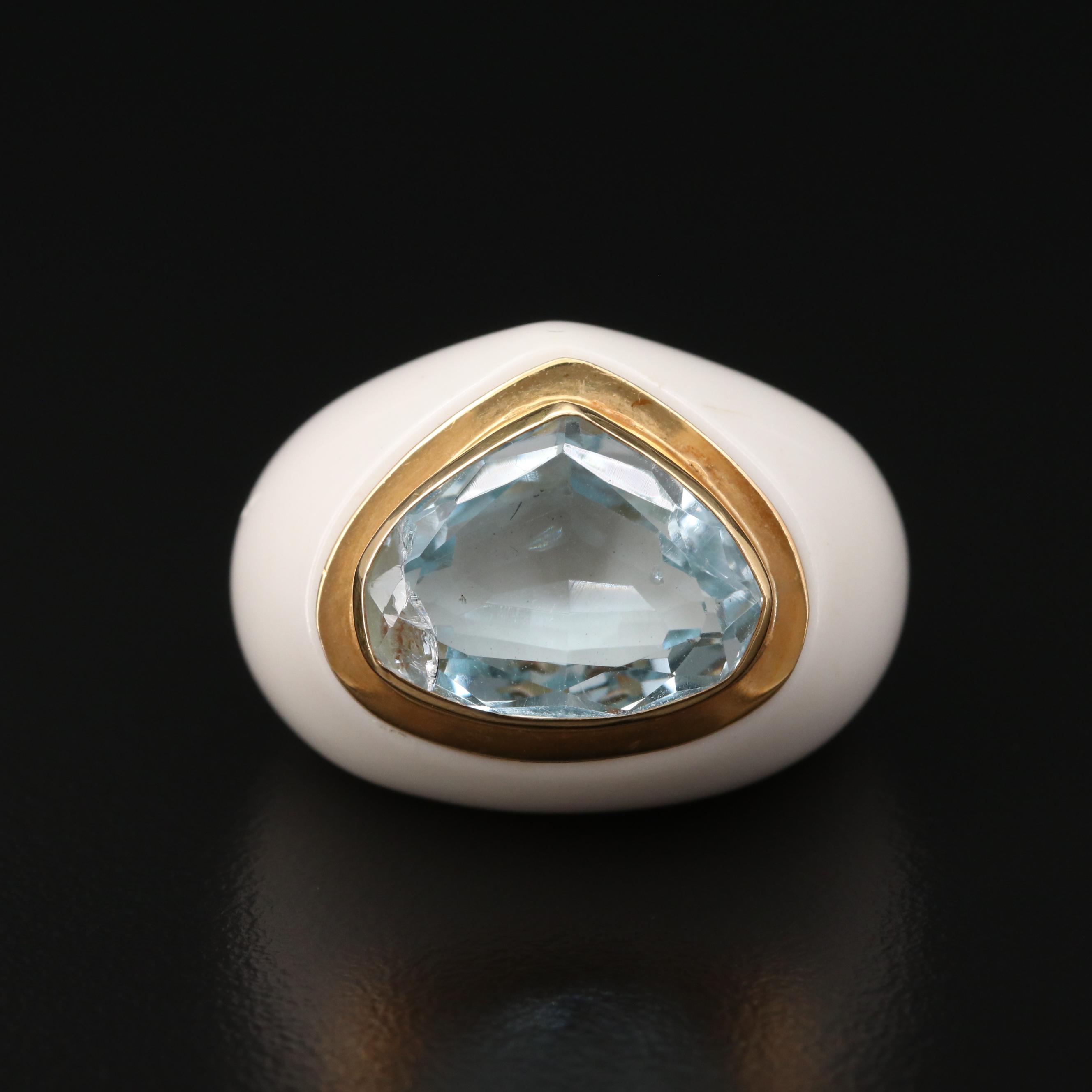 Ceramic Quartzite Hololith Ring with 14K Gold and Topaz