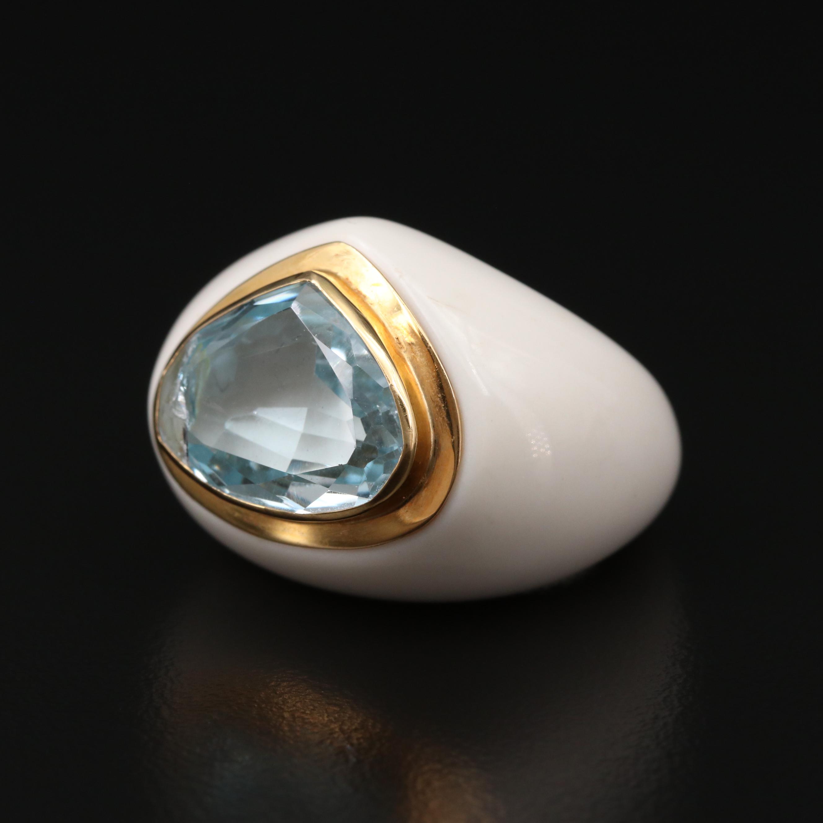 Ceramic Quartzite Hololith Ring with 14K Gold and Topaz