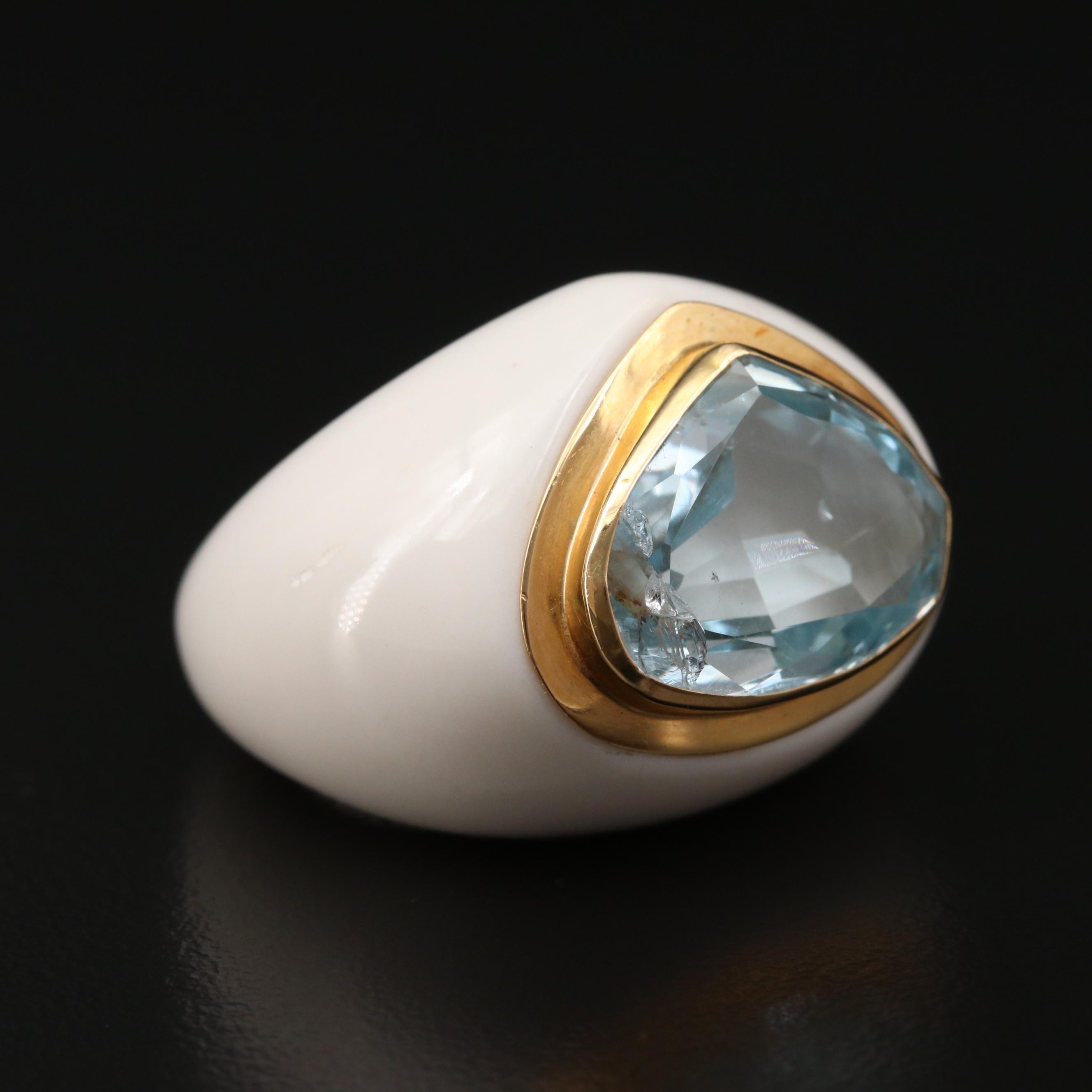 Ceramic Quartzite Hololith Ring with 14K Gold and Topaz