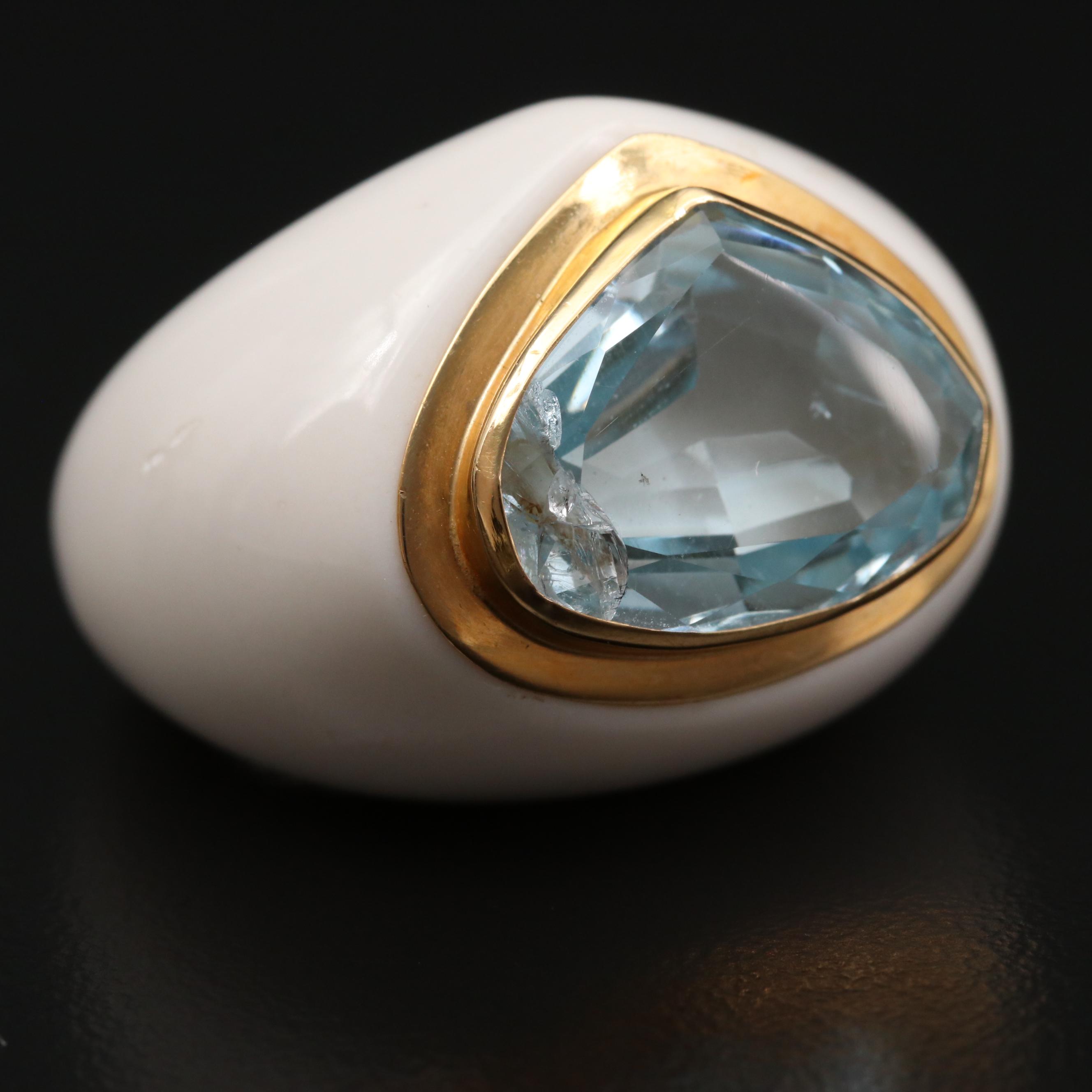 Ceramic Quartzite Hololith Ring with 14K Gold and Topaz