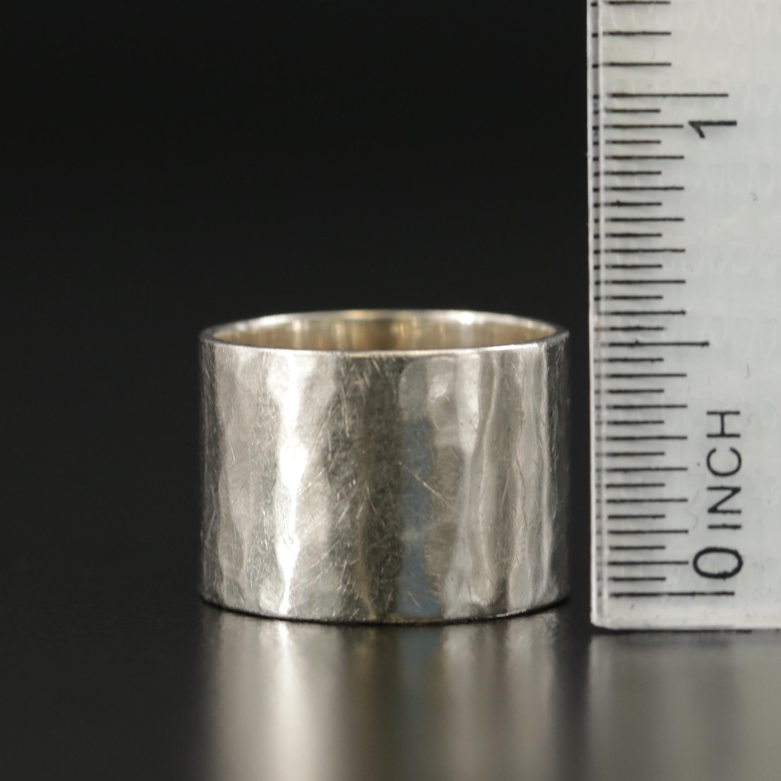 Sterling Silver Bead Bracelet and Necklace With Hammered Ring