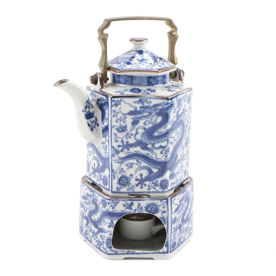 Seiryu "The Toscany Collection" Ceramic Teapot and Warmer with Dragon Motif
