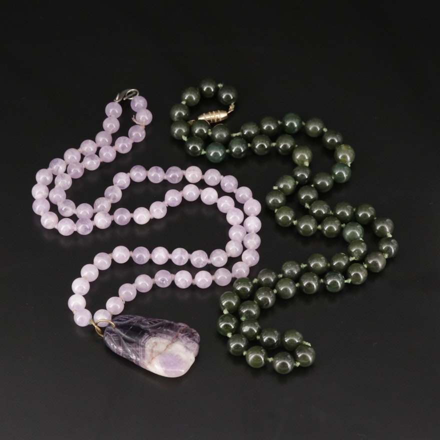 Nephrite and Amethyst Pendant Necklace