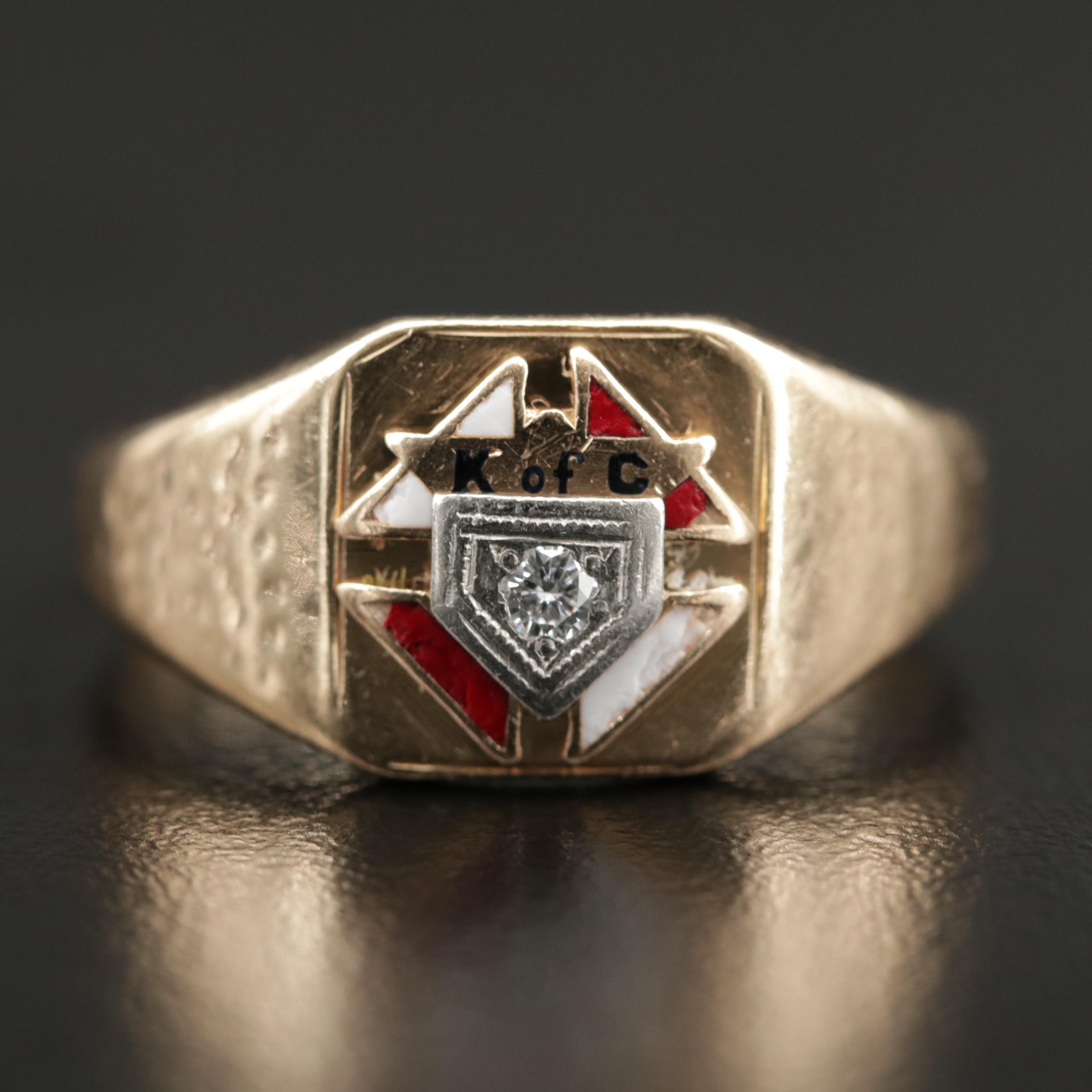 Vintage 10K Yellow Gold  Diamond Knights of Columbus Ring