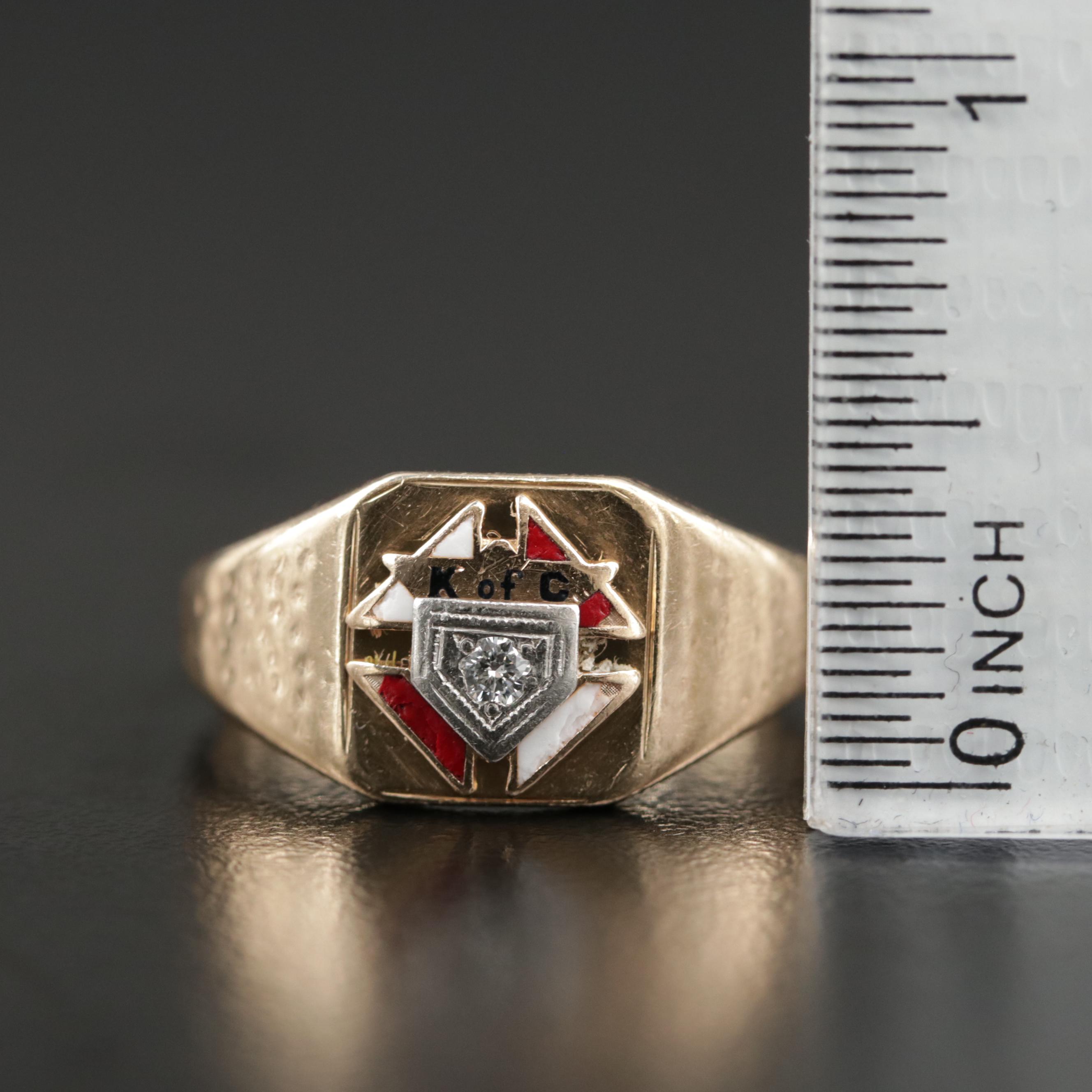 Vintage 10K Yellow Gold  Diamond Knights of Columbus Ring