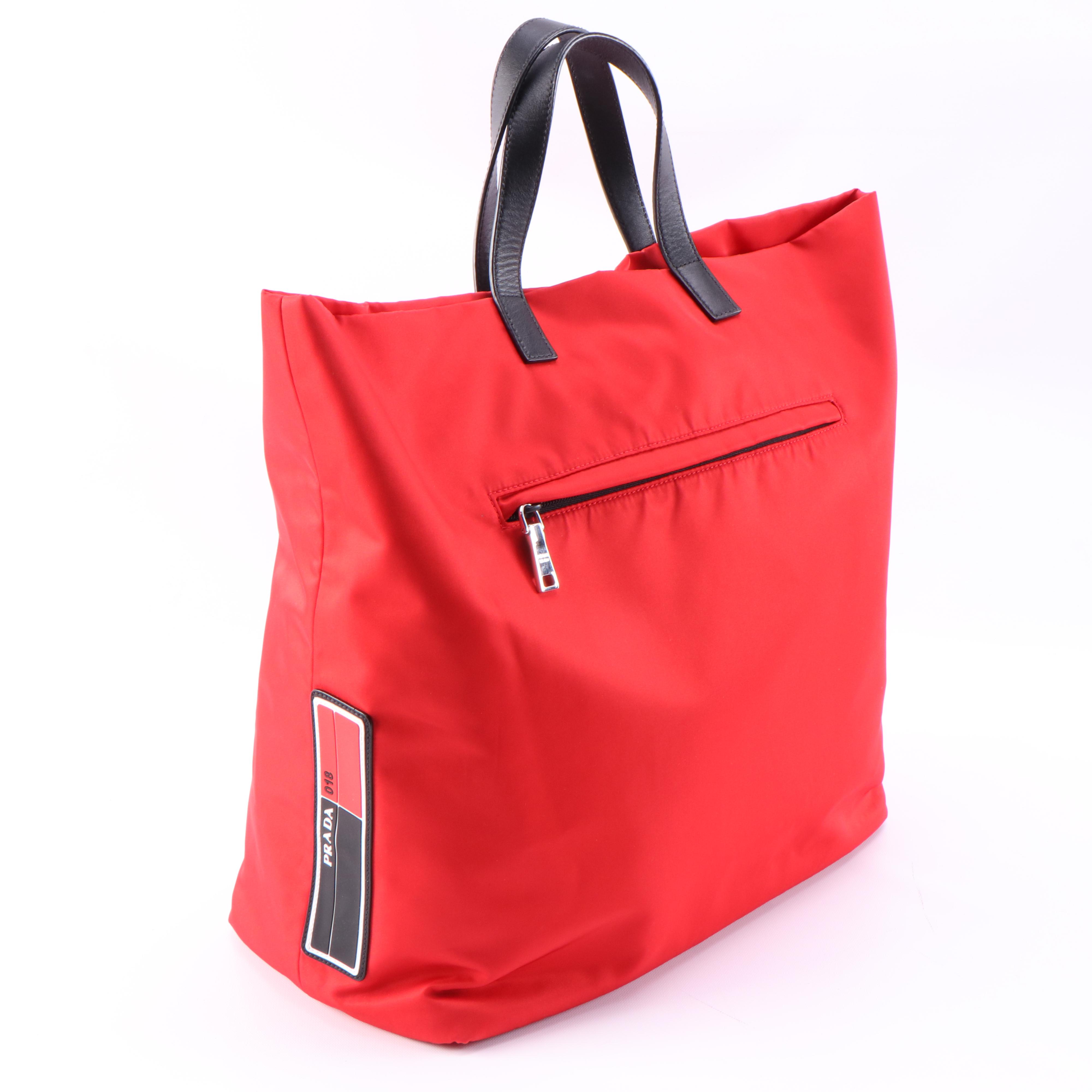 Prada Technical Tote in Red Tessuto Nylon with Black Leather Trim