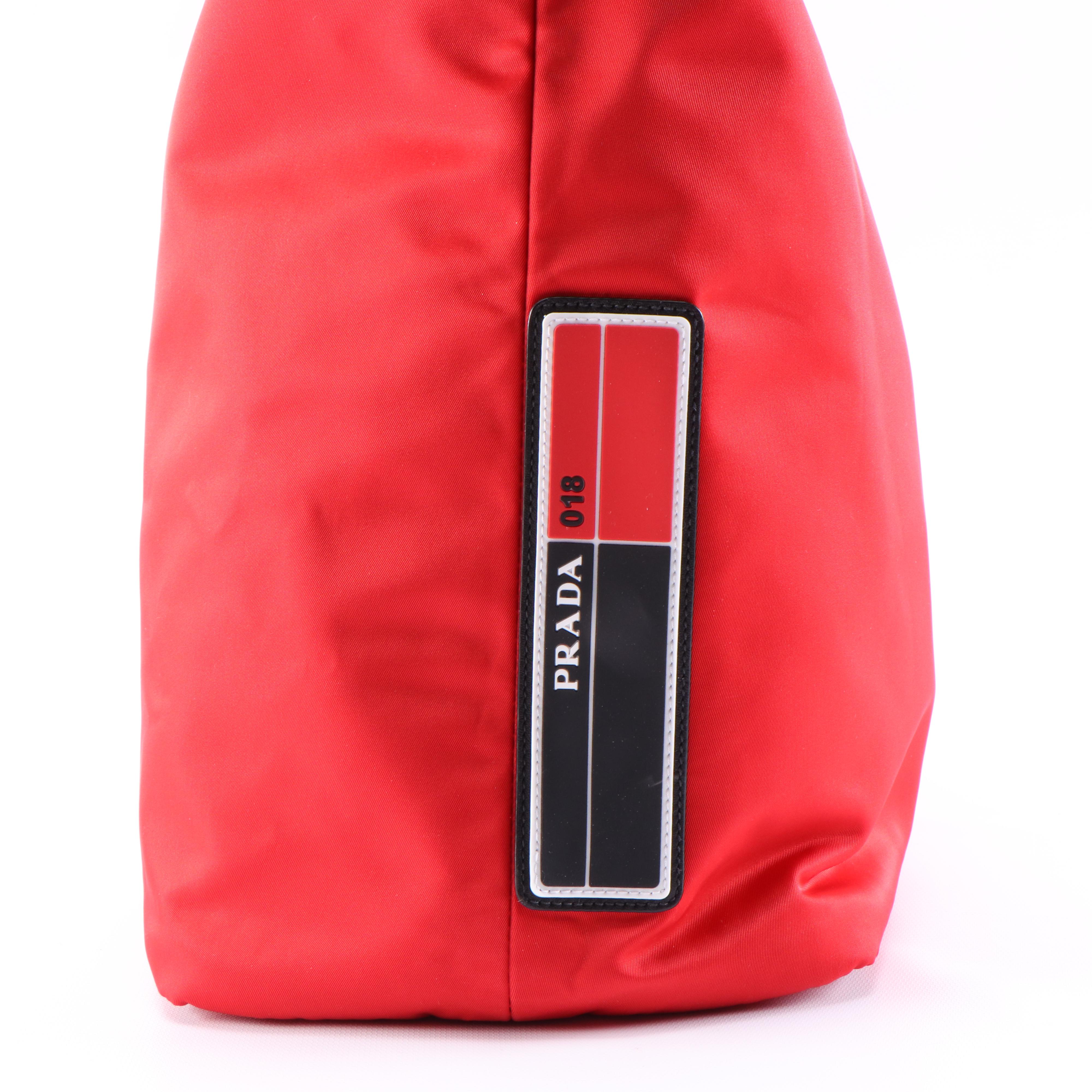 Prada Technical Tote in Red Tessuto Nylon with Black Leather Trim