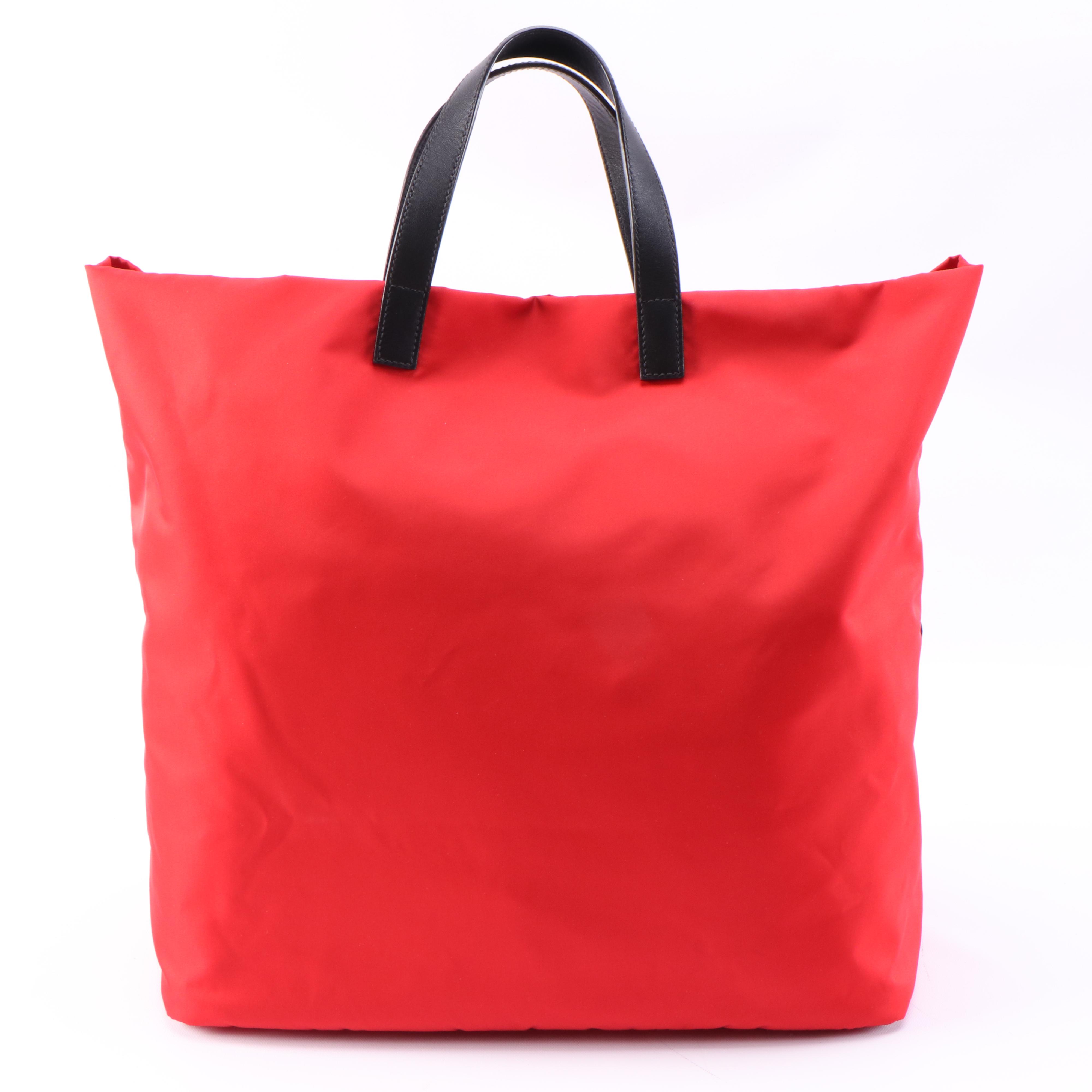 Prada Technical Tote in Red Tessuto Nylon with Black Leather Trim