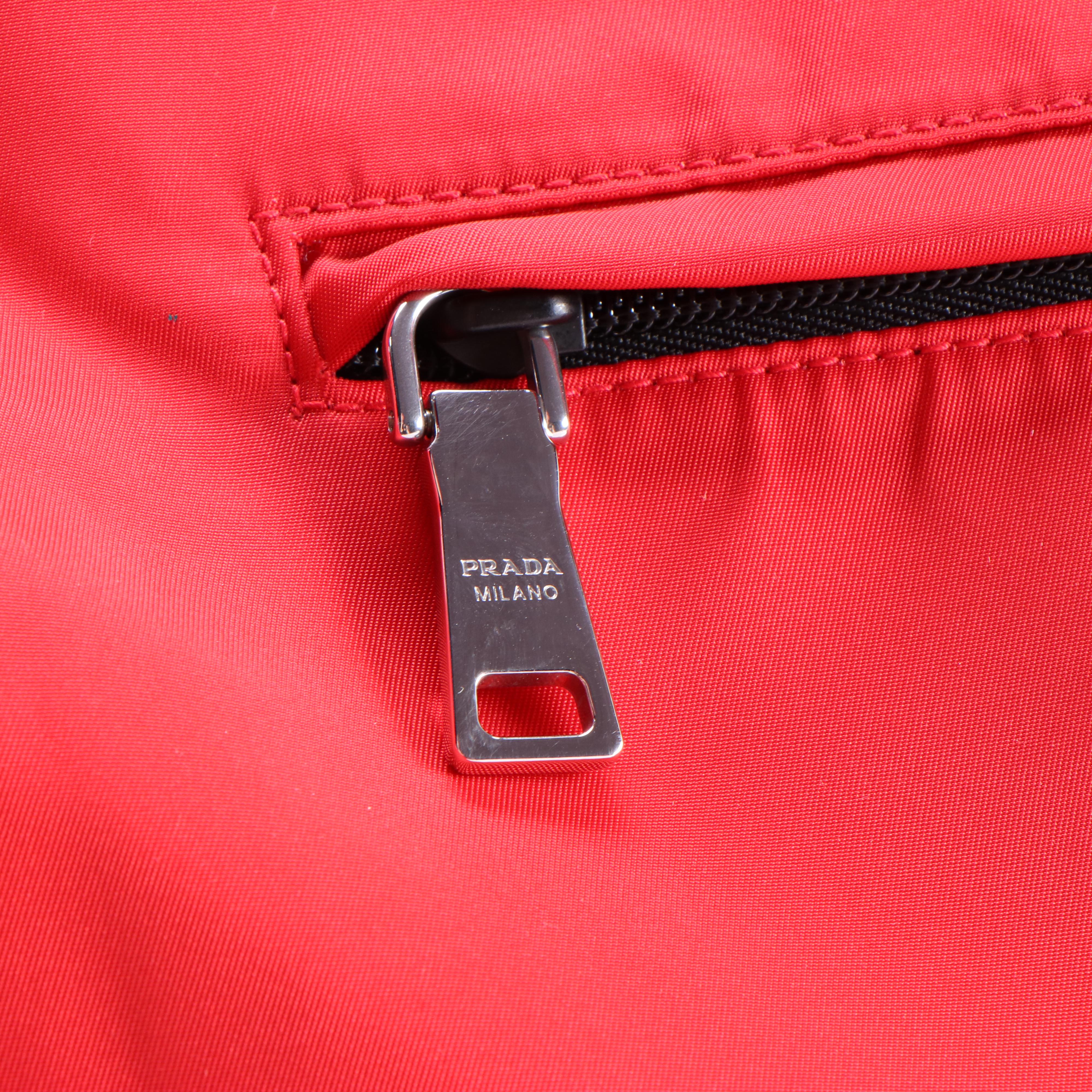 Prada Technical Tote in Red Tessuto Nylon with Black Leather Trim