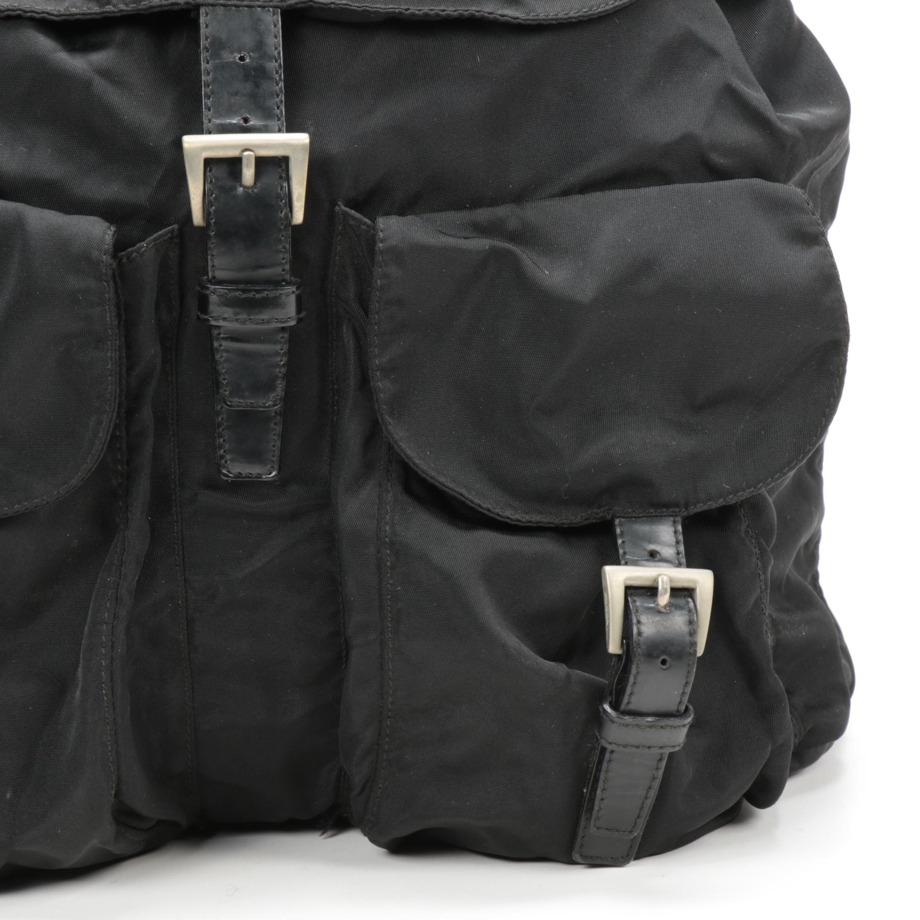 Prada Black Tessuto Nylon and Leather Backpack Purse