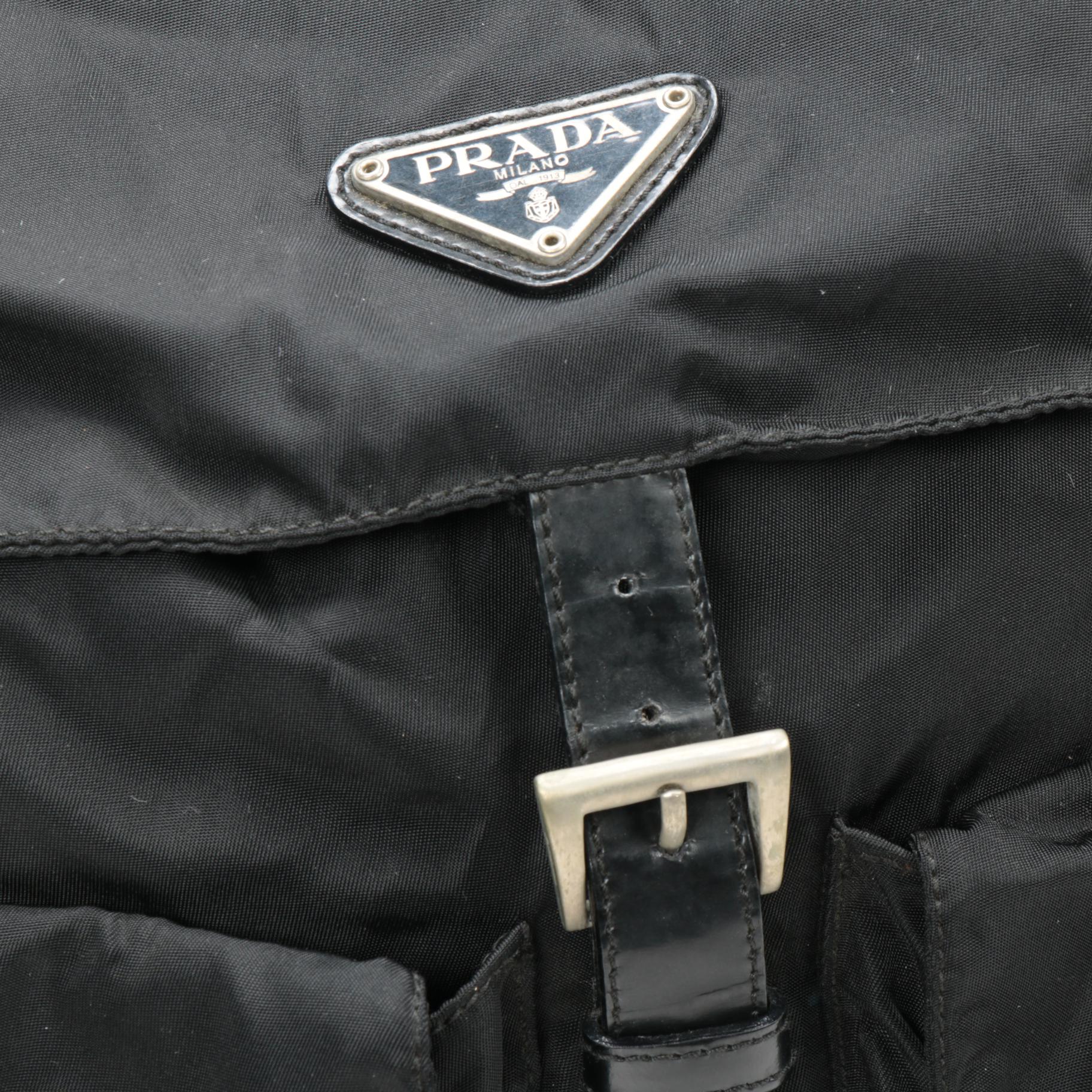 Prada Black Tessuto Nylon and Leather Backpack Purse