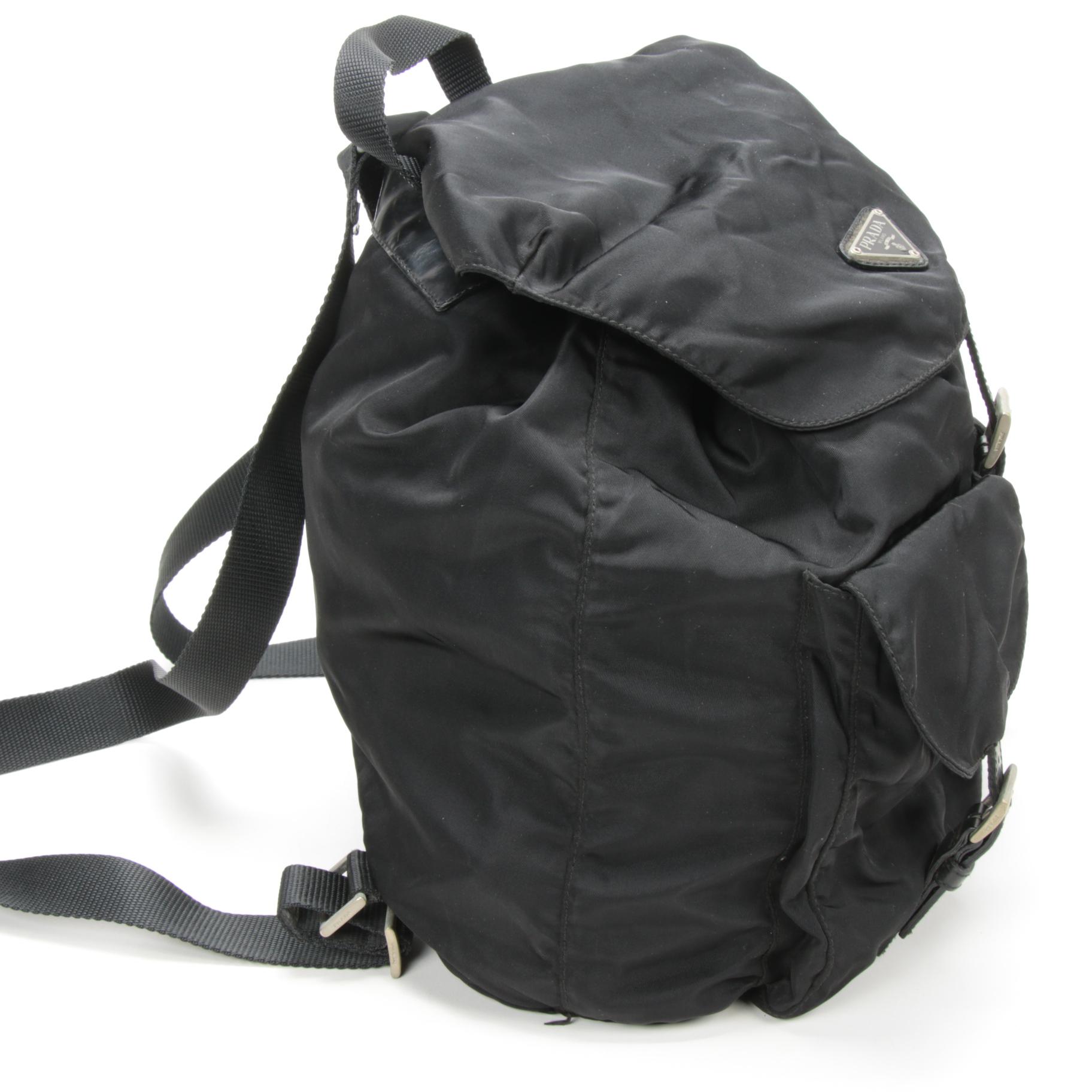 Prada Black Tessuto Nylon and Leather Backpack Purse