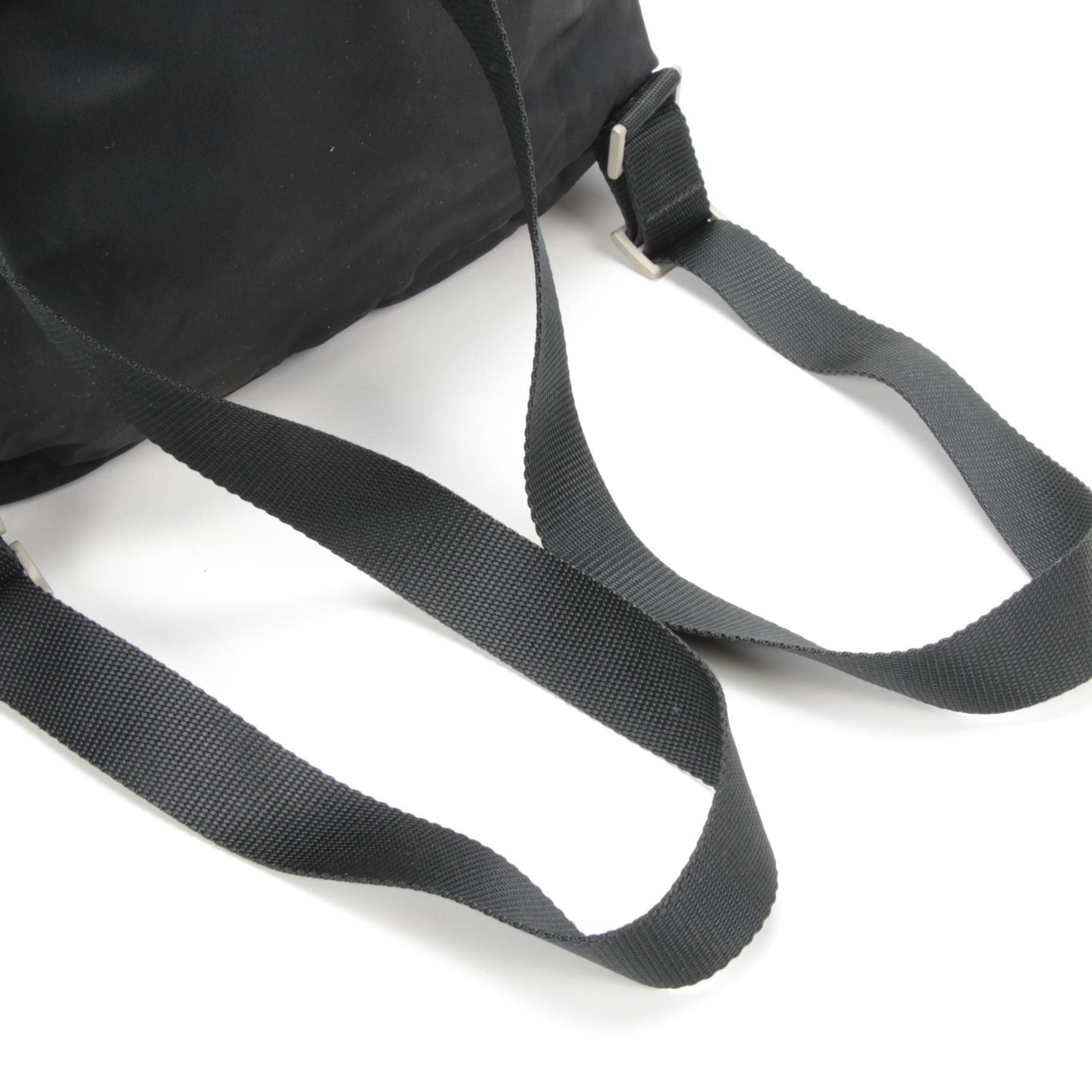Prada Black Tessuto Nylon and Leather Backpack Purse