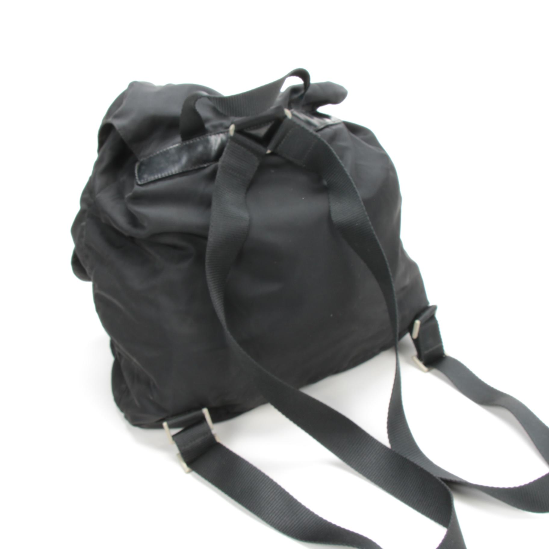 Prada Black Tessuto Nylon and Leather Backpack Purse