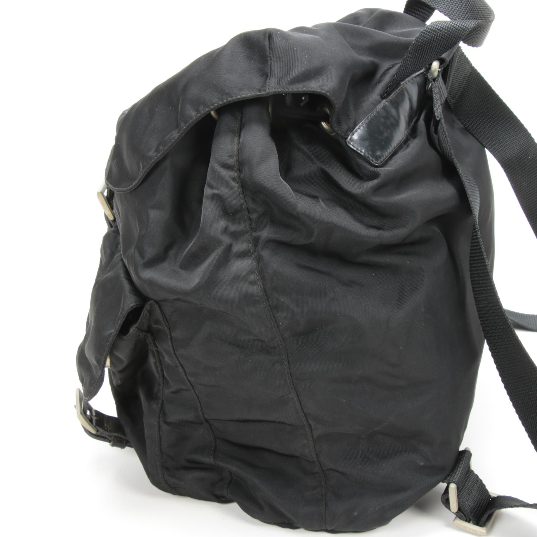 Prada Black Tessuto Nylon and Leather Backpack Purse