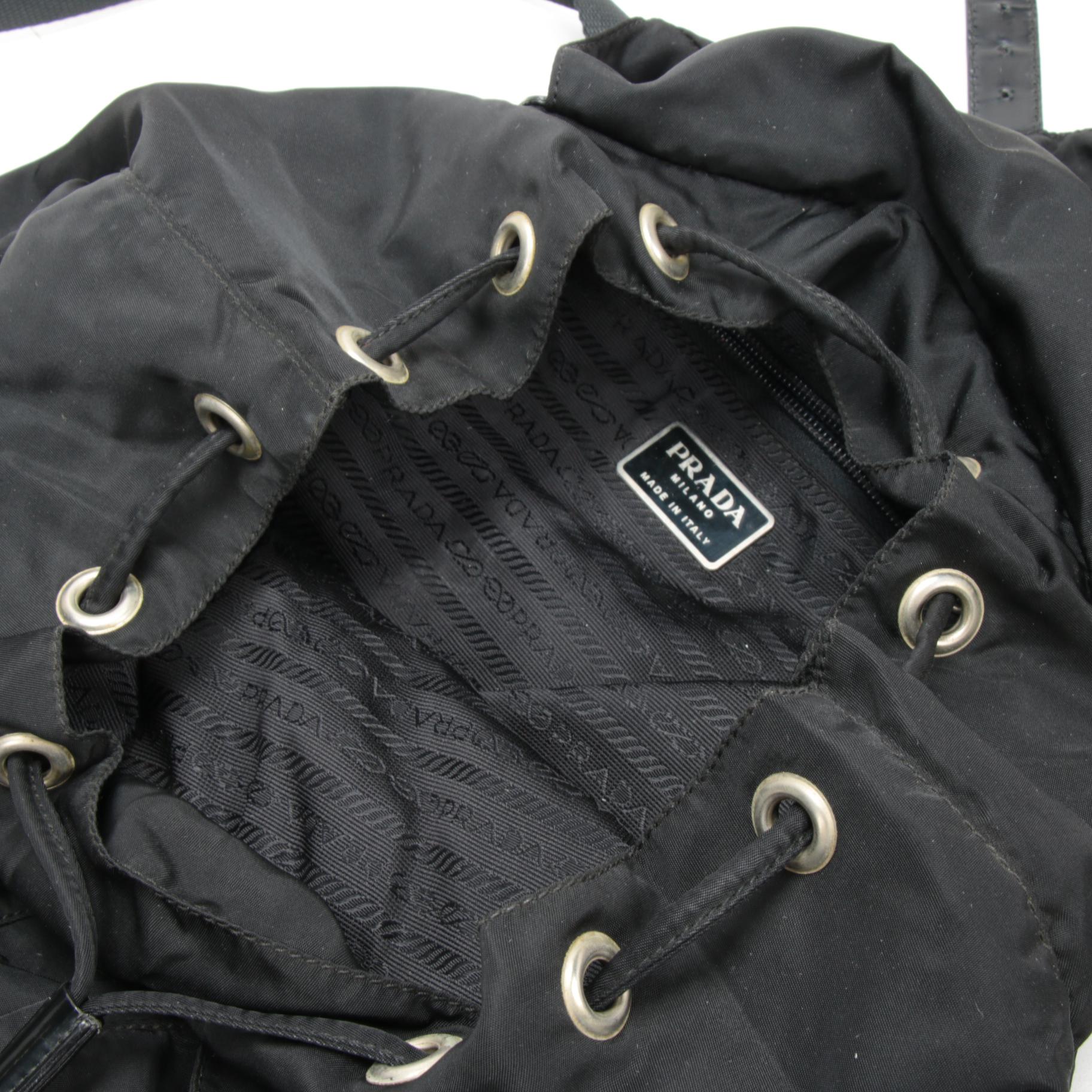 Prada Black Tessuto Nylon and Leather Backpack Purse
