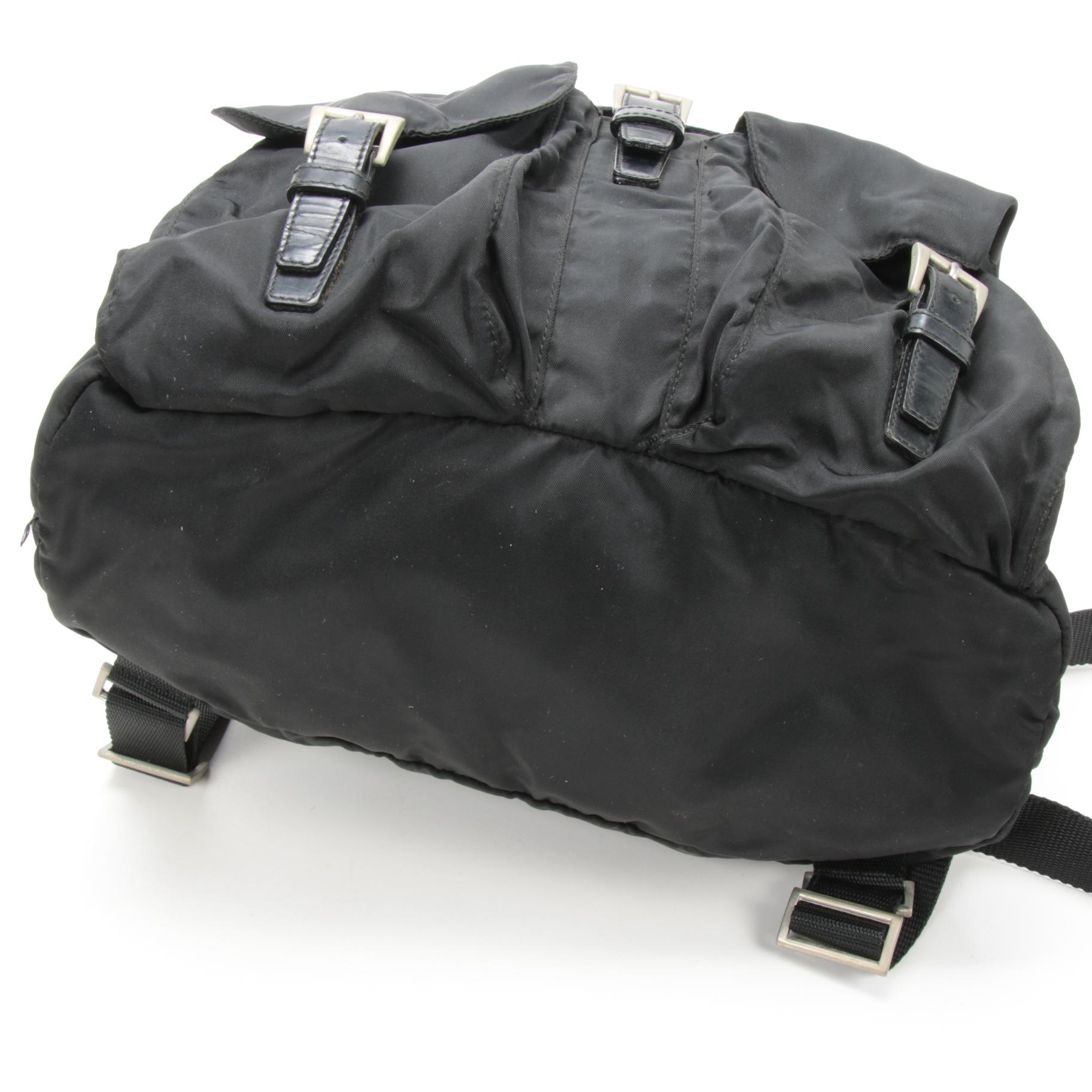 Prada Black Tessuto Nylon and Leather Backpack Purse