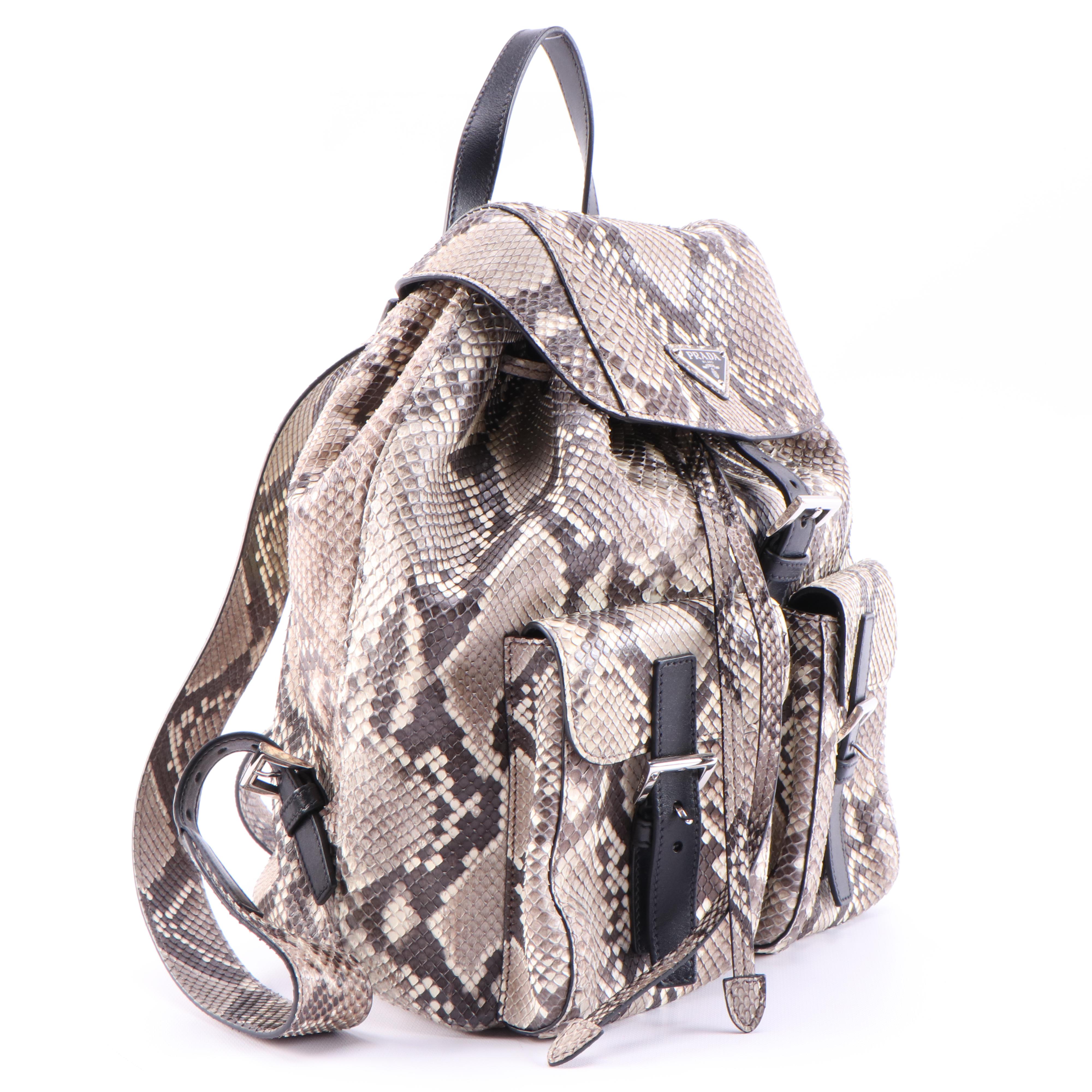 Prada Python and Black Leather Double Pocket Medium Backpack