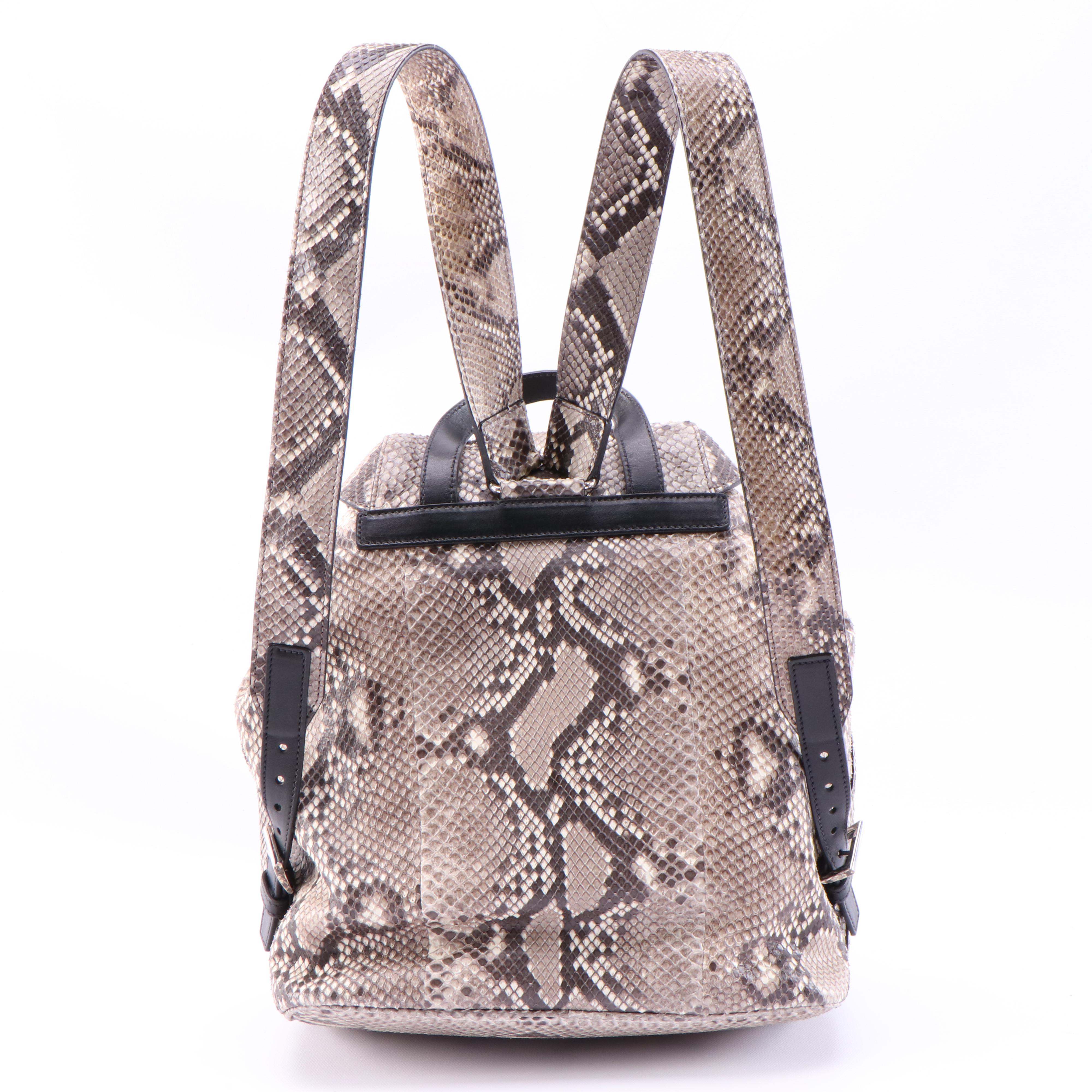 Prada Python and Black Leather Double Pocket Medium Backpack