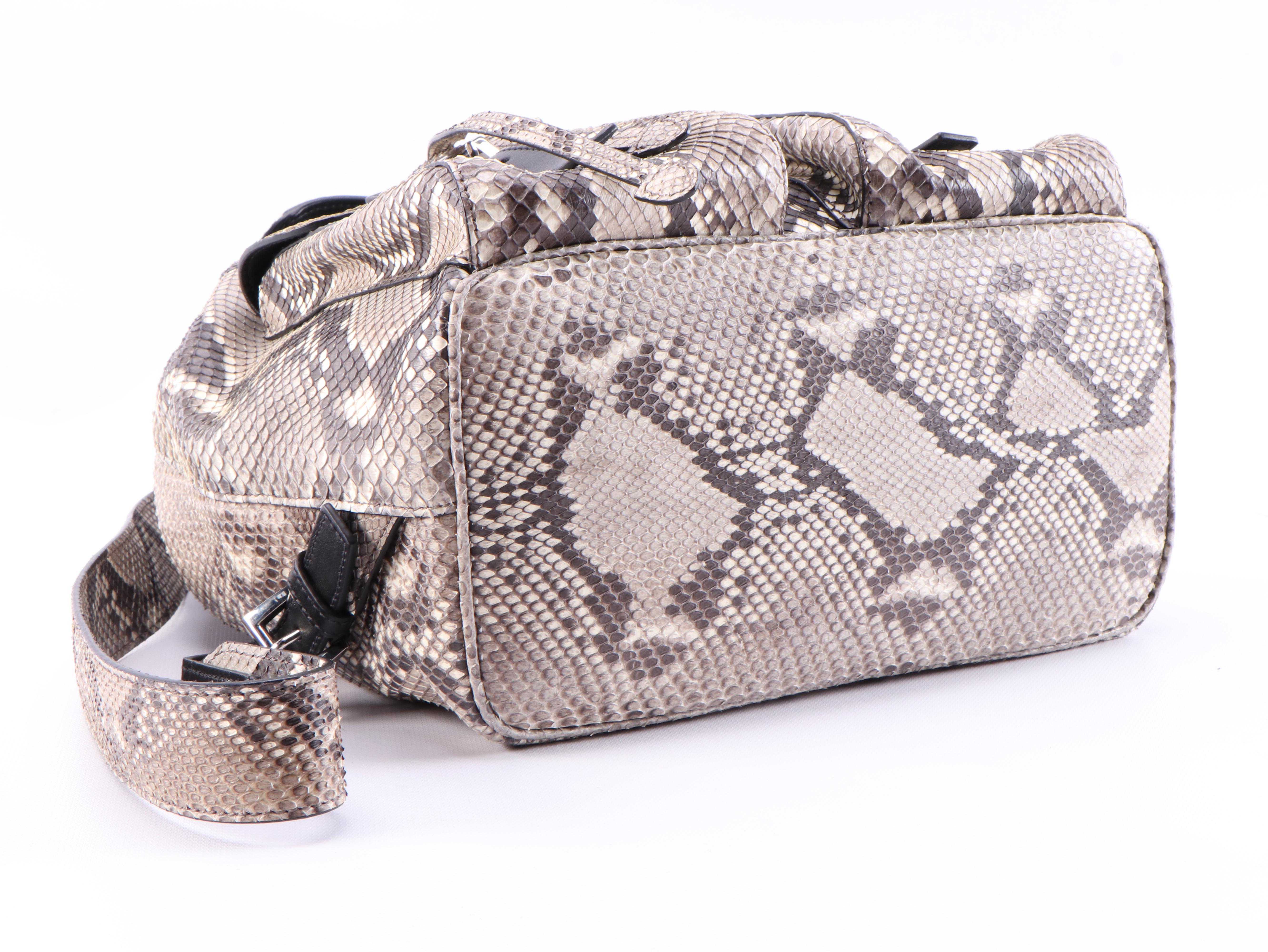 Prada Python and Black Leather Double Pocket Medium Backpack