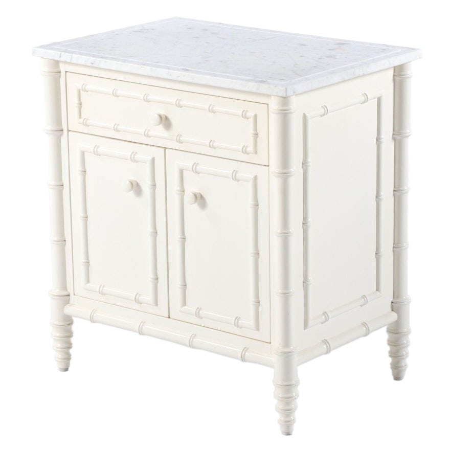 Williams-Sonoma "Hampstead" White Lacquer Marble Top Nightstand