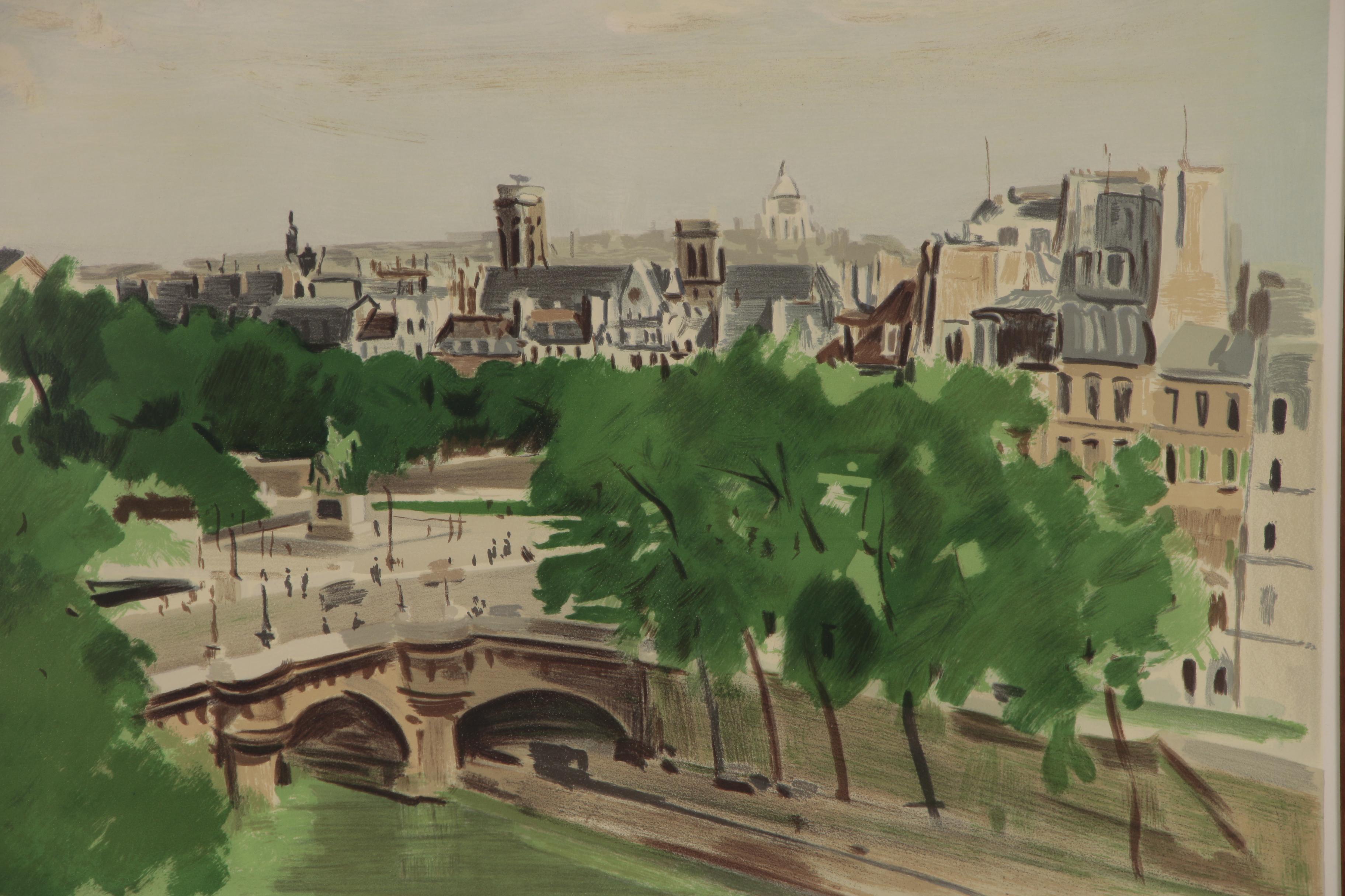 Constant Le Breton Color Lithograph of French Cityscape