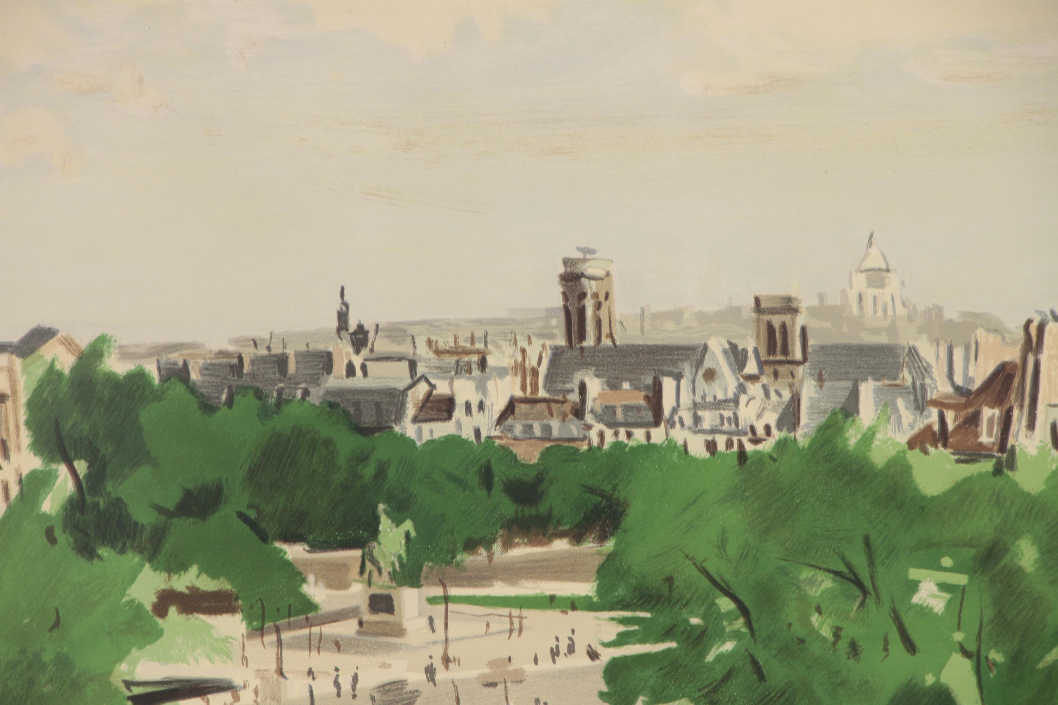 Constant Le Breton Color Lithograph of French Cityscape