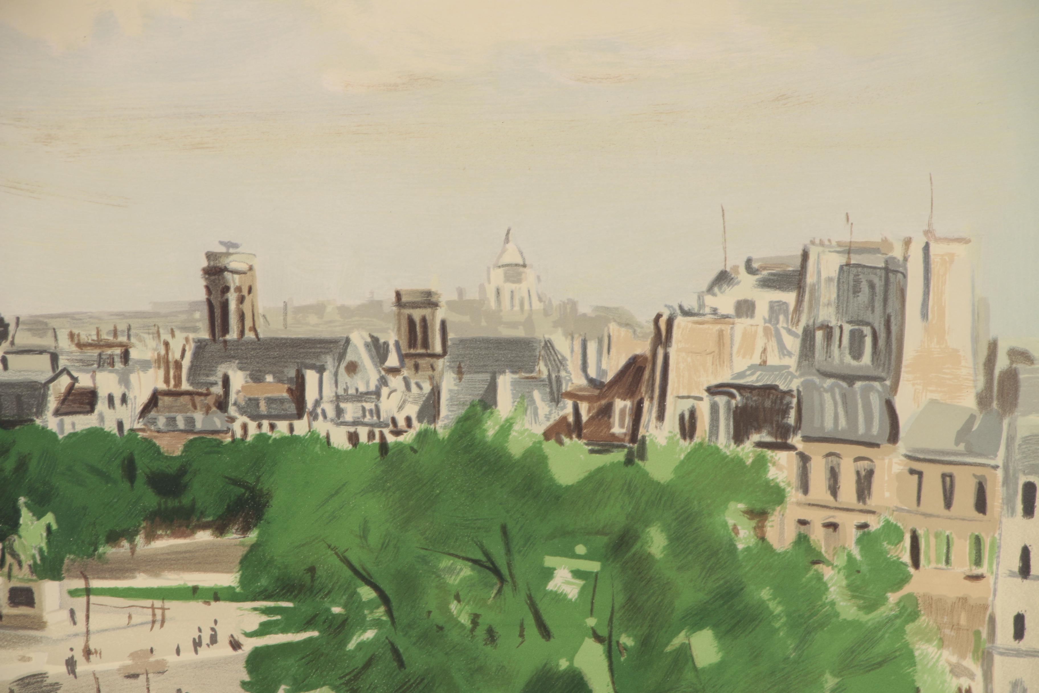 Constant Le Breton Color Lithograph of French Cityscape