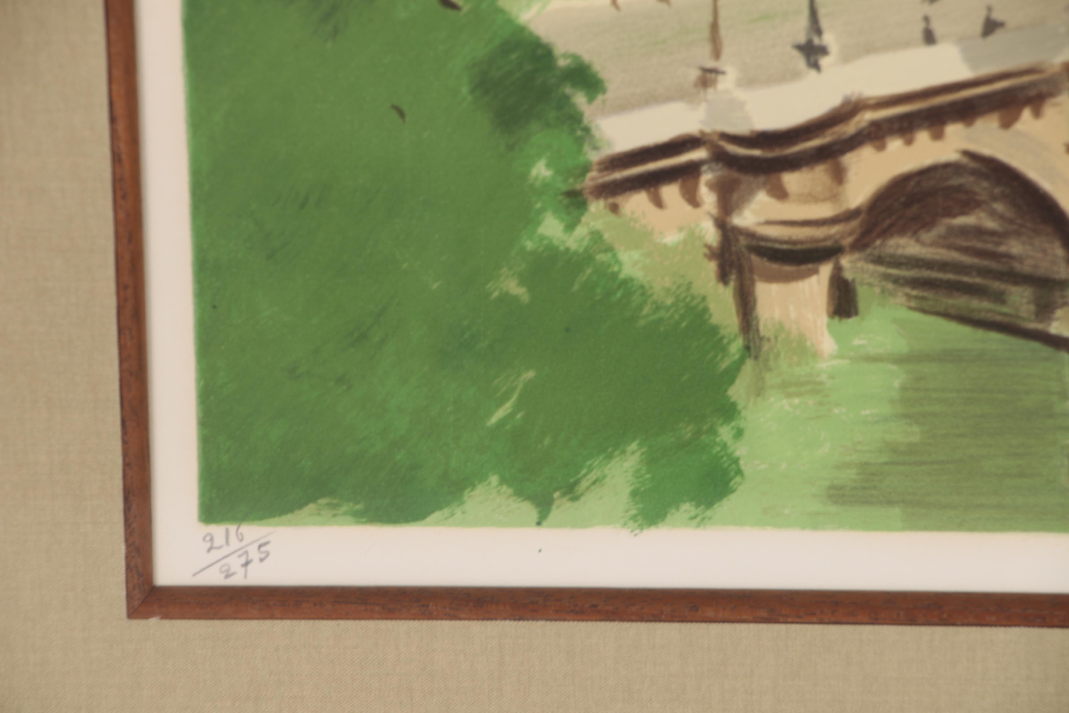 Constant Le Breton Color Lithograph of French Cityscape