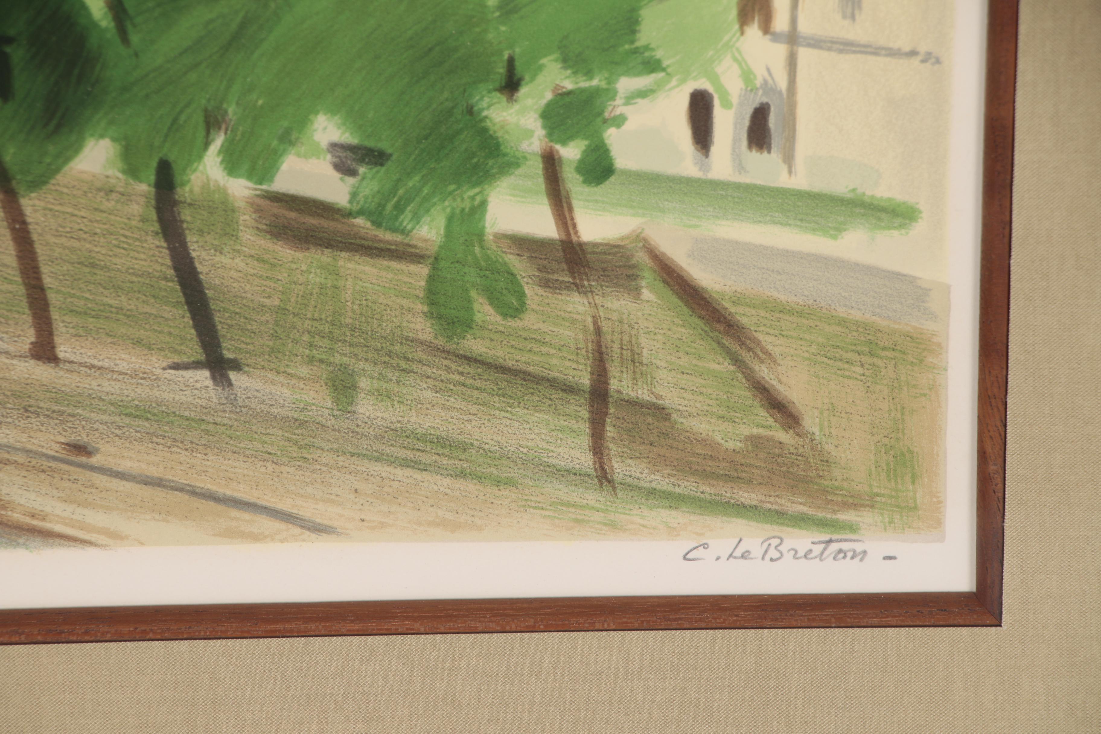 Constant Le Breton Color Lithograph of French Cityscape