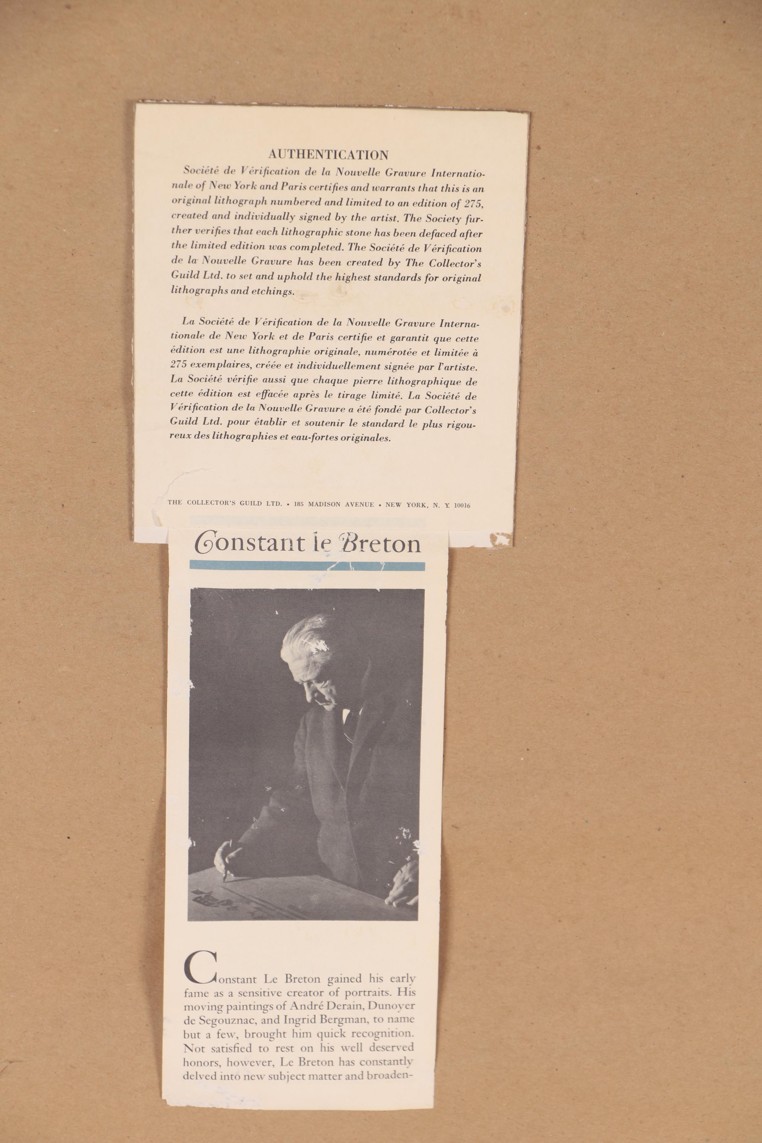 Constant Le Breton Color Lithograph of French Cityscape