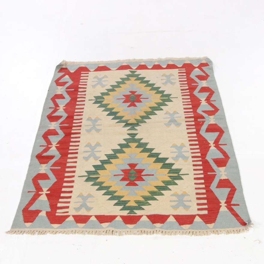 3'11 x 5'7 Handwoven Turkish Village Kilim Rug, 1990s